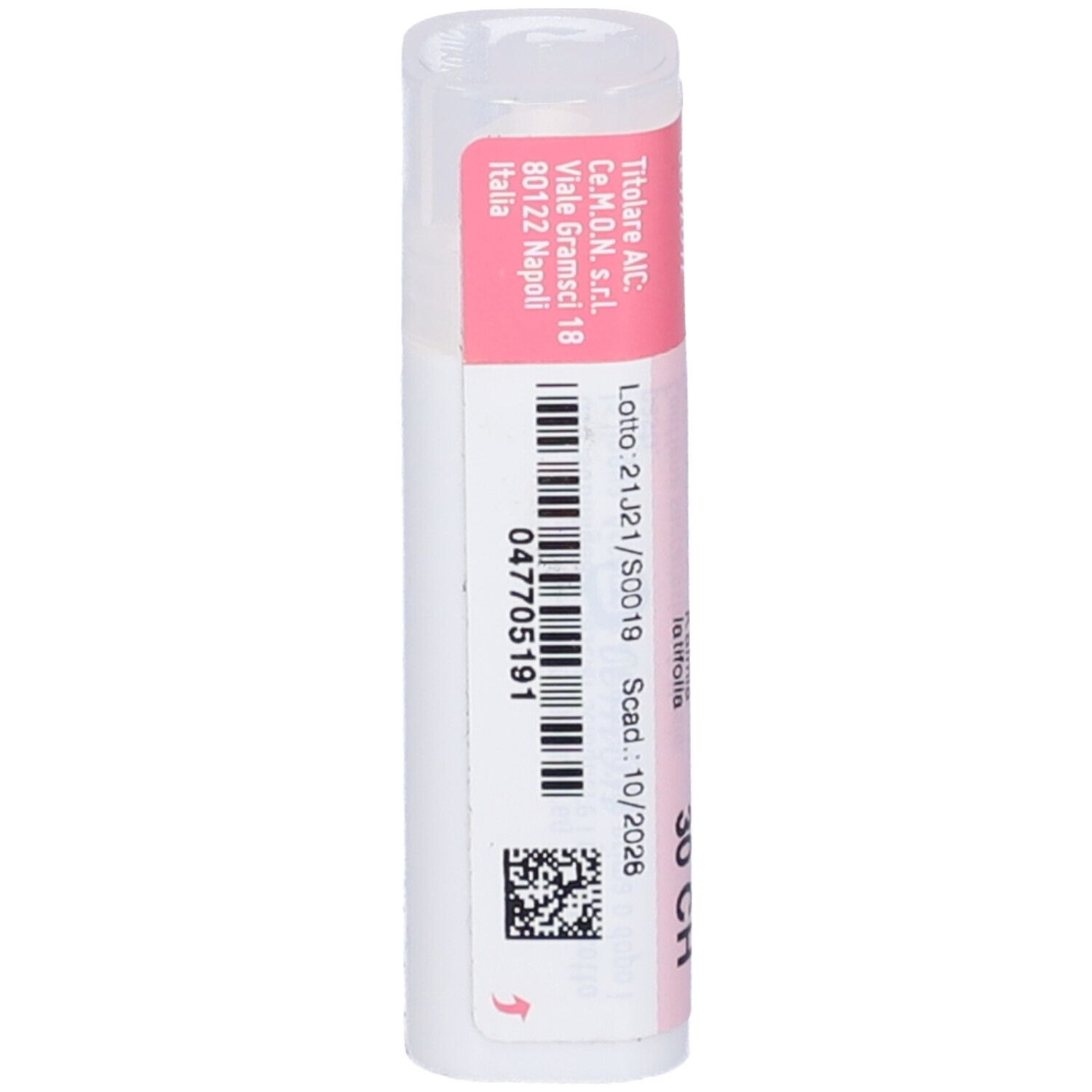 Flacone bianco con etichetta rosa. Scritta: Kalmia Latifolia dynamis 30 CH. Contiene 140 granuli.