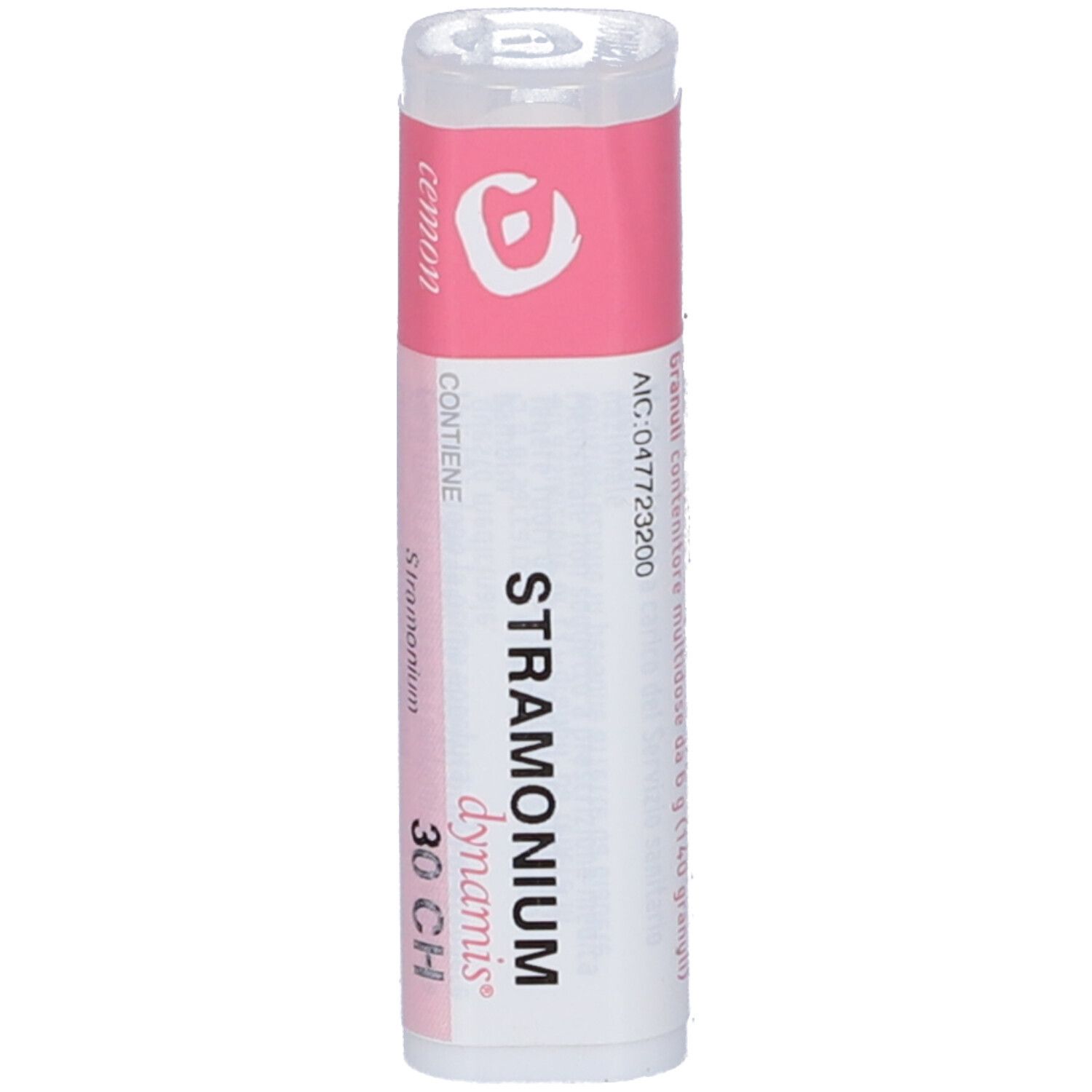 Confezione cilindrica. Etichetta rosa con nome prodotto e 30 CH. Codice AIC visibile.