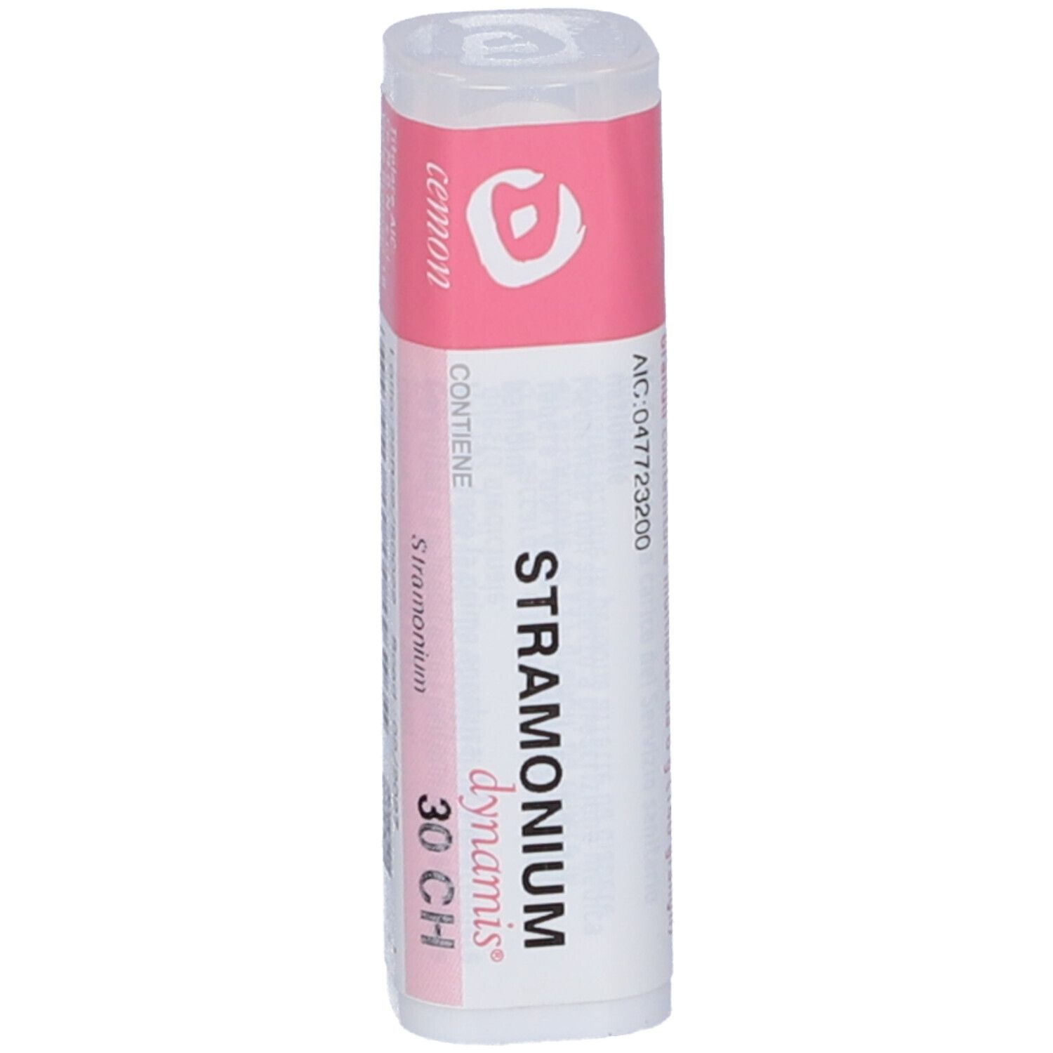 Confezione cilindrica. Etichetta rosa con nome prodotto e 30 CH. Codice AIC visibile.