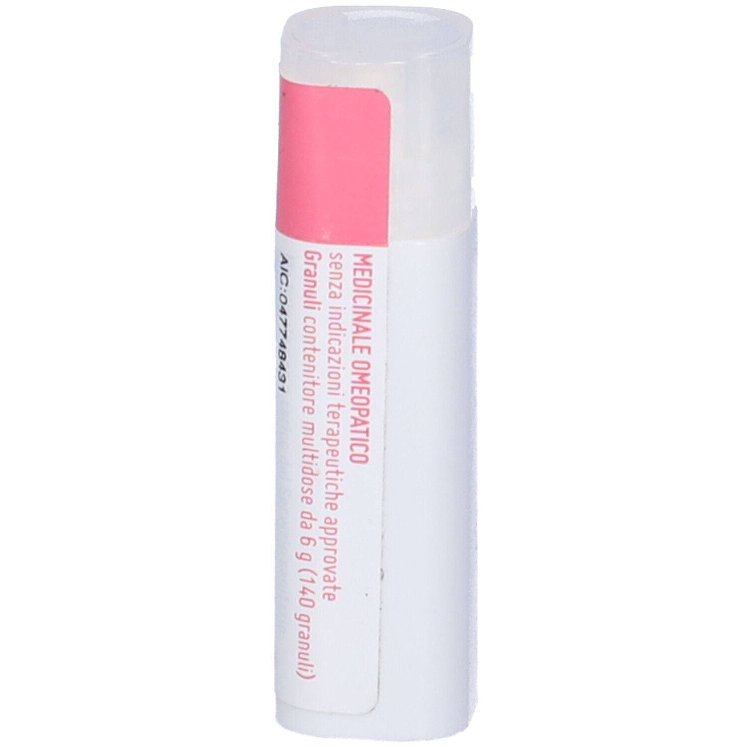 Confezione cilindrica con etichetta rosa. Testo: omeopatico, cemon.