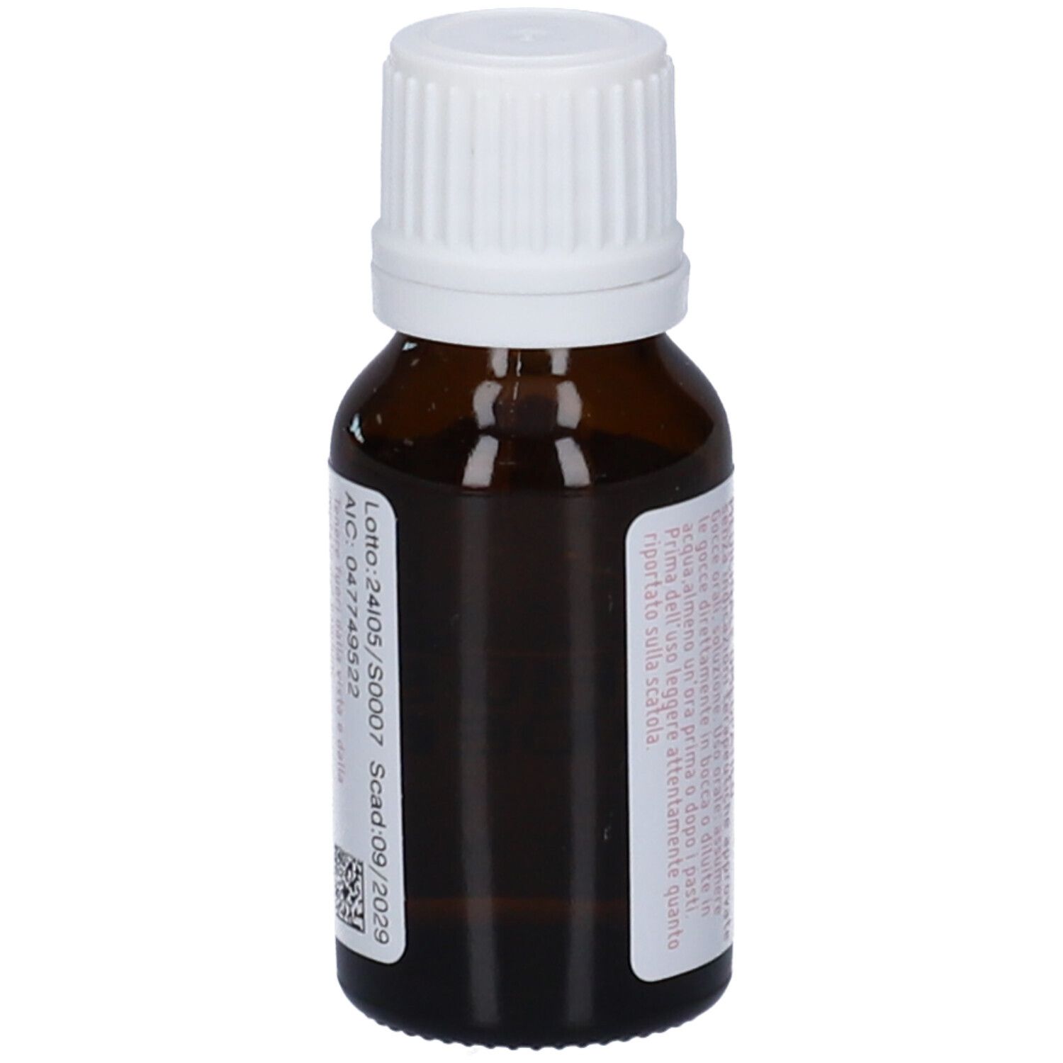 Flacone marrone con tappo bianco. Etichetta con testo, tra cui "RHUS TOXICODENDRON dynamis 7 CH".