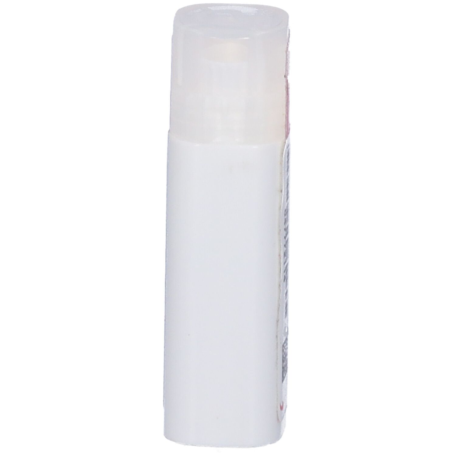 Flacone cilindrico bianco con coperchio trasparente. Il coperchio è in posizione.