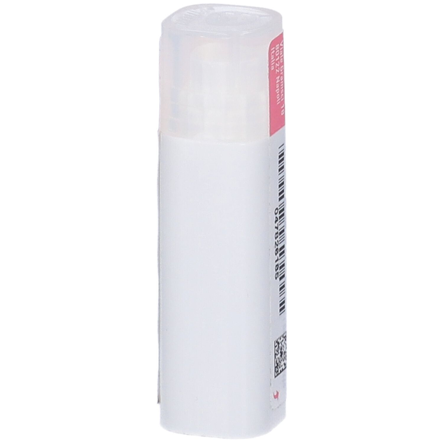 Confezione cilindrica bianca con coperchio trasparente. Etichetta rosa con testo. Marchio: Cemon.