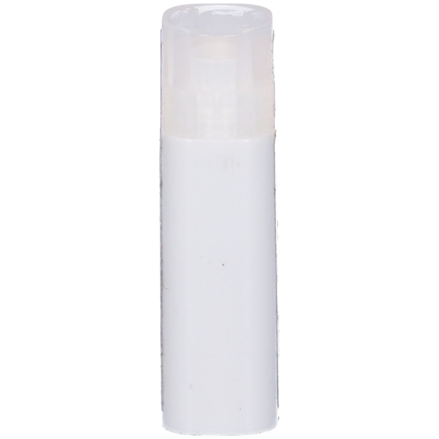 Flacone cilindrico bianco con tappo trasparente. Nessun'altra caratteristica visibile.