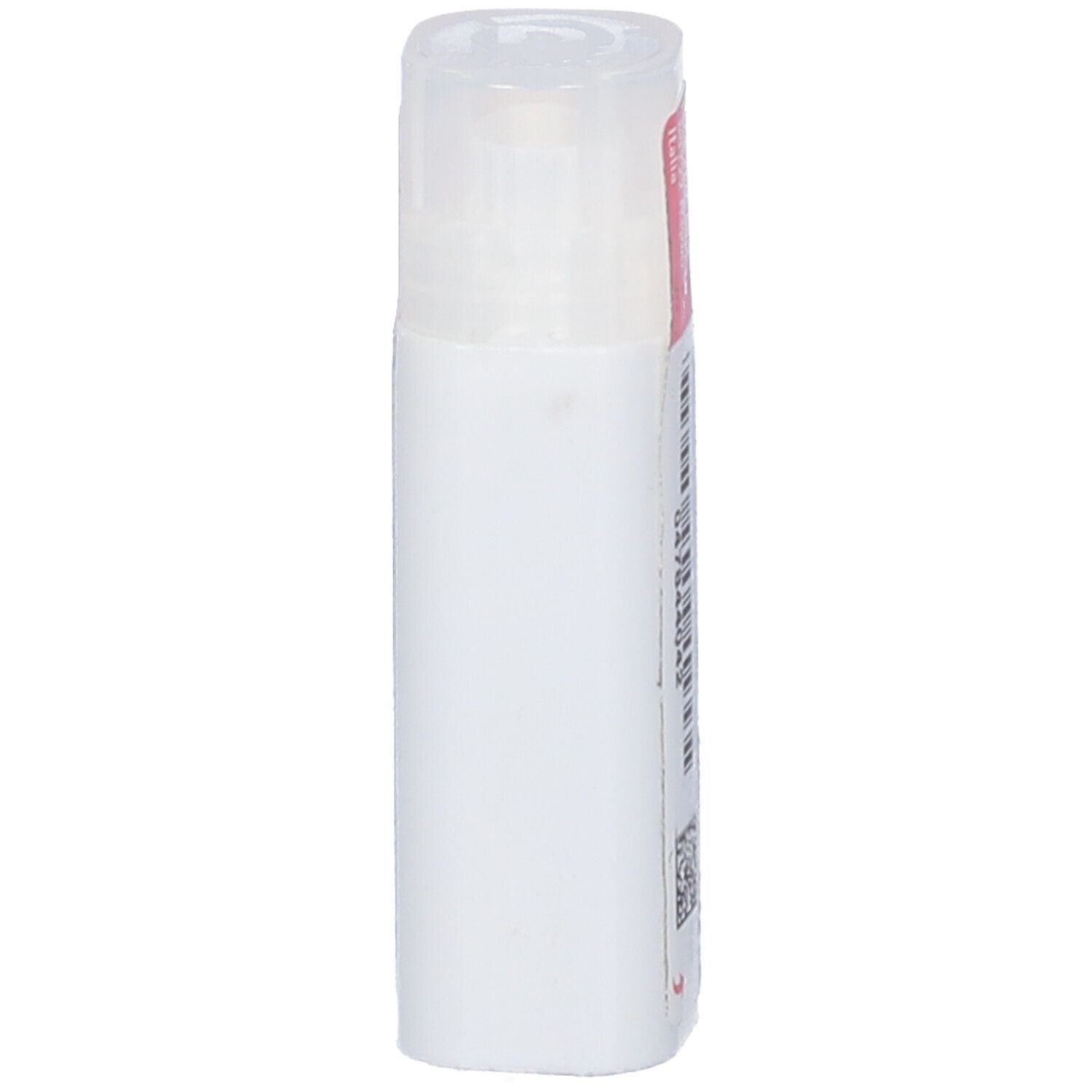 Flacone cilindrico bianco. Parte superiore trasparente. Nessun'altra caratteristica o scritta visibile.