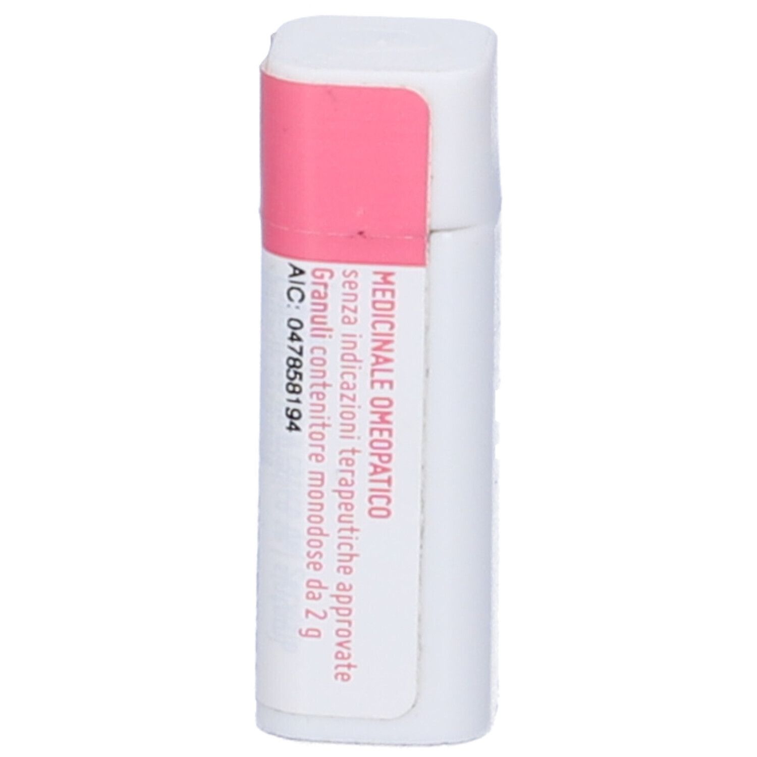 Flacone cilindrico con fascia rosa. Scritte: medico, cemon, lotto.