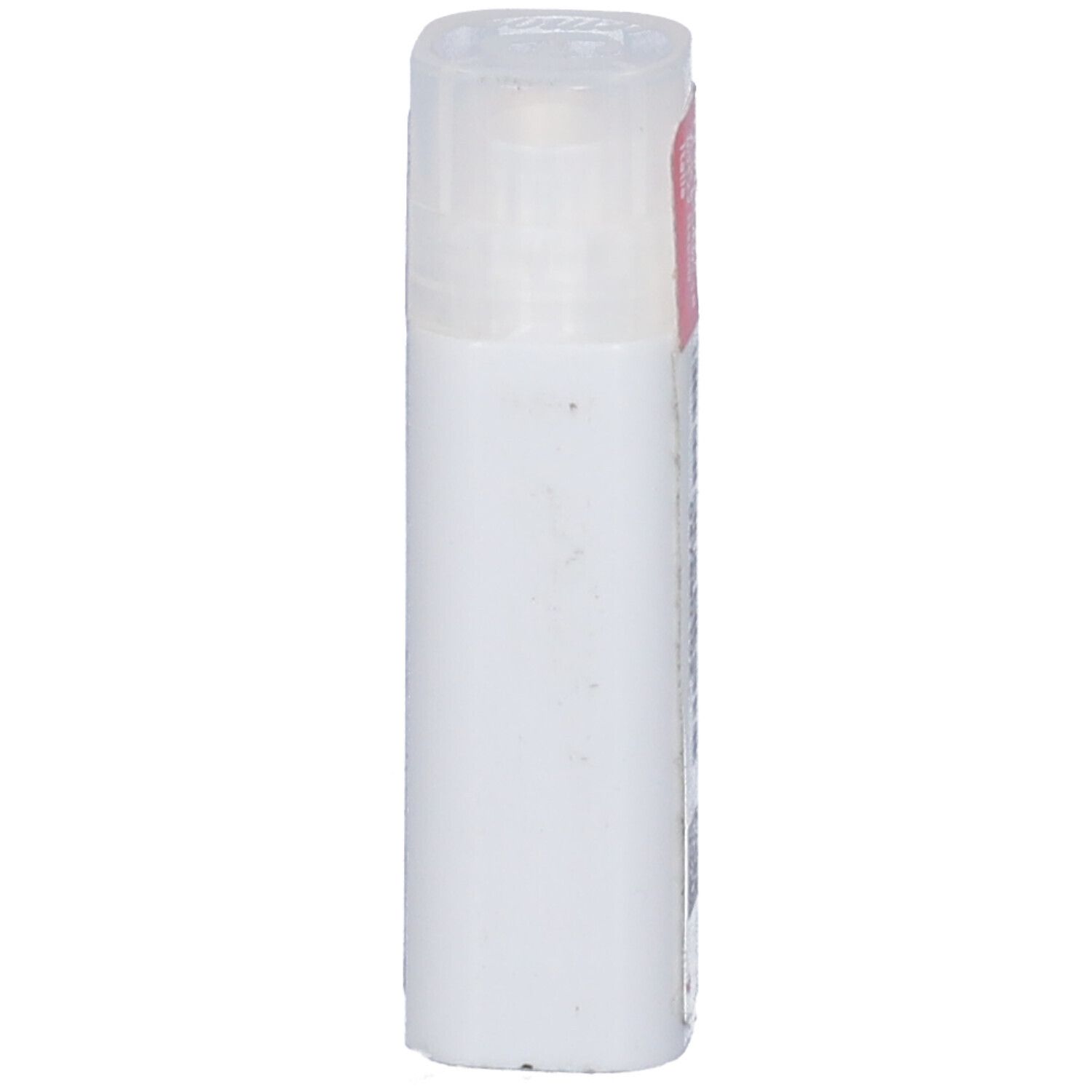 Flacone cilindrico, bianco con tappo trasparente. Nessuna scritta visibile.
