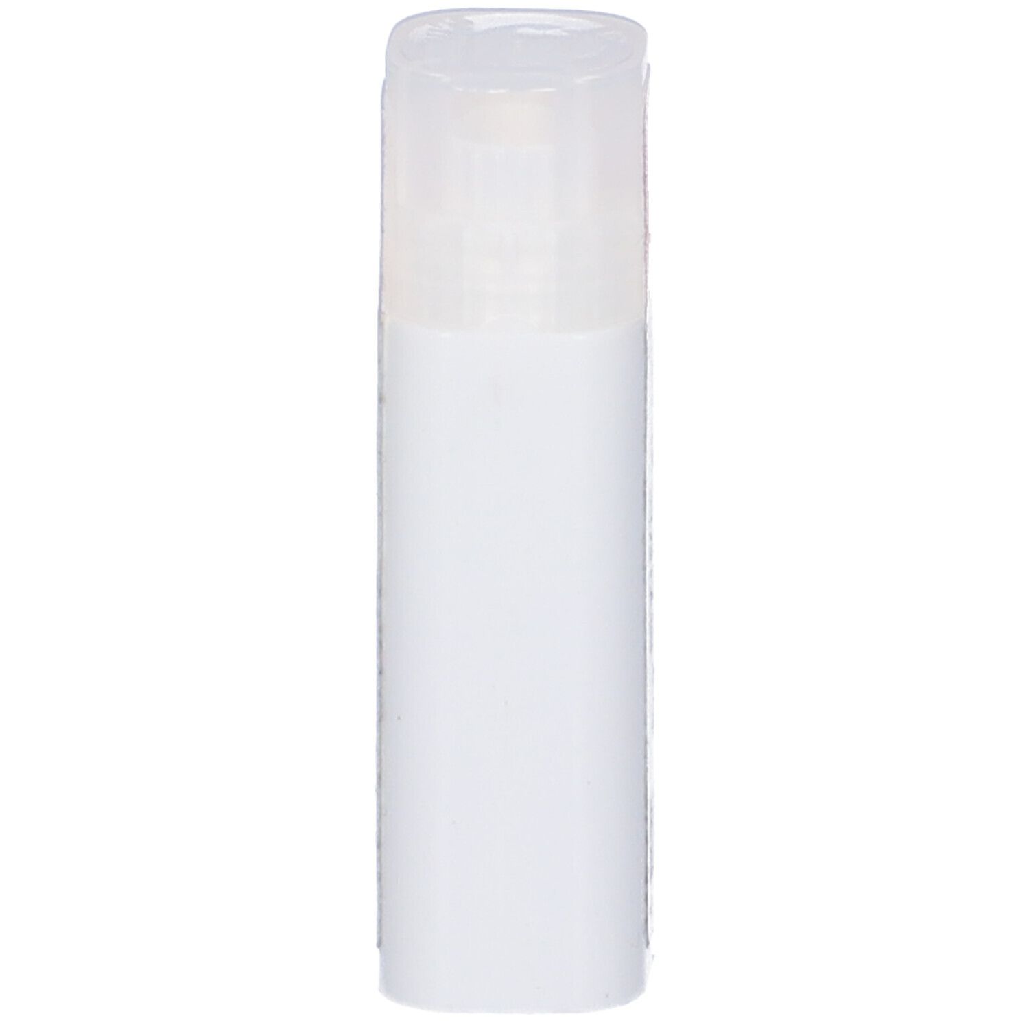 Flacone cilindrico bianco con coperchio trasparente. Nessuna scritta visibile.