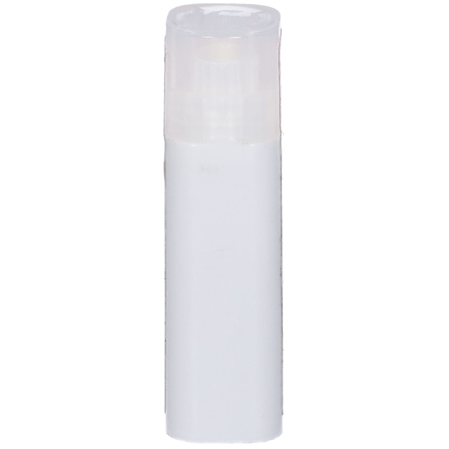 Flacone cilindrico bianco con tappo trasparente. Nessuna altra scritta visibile.