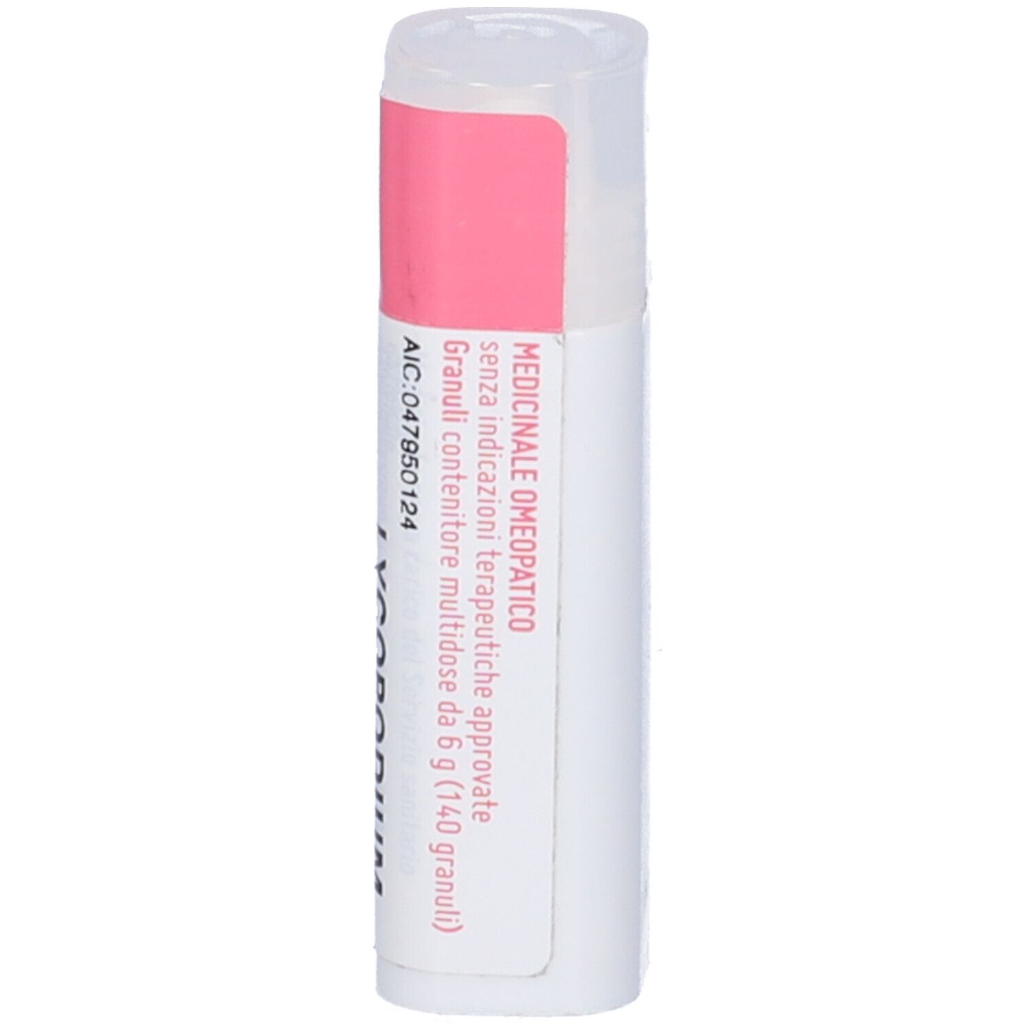 Confezione cilindrica con etichetta rosa. Scritta: Cemon, Lycopodium Clavatum 5 CH. Codice AIC.