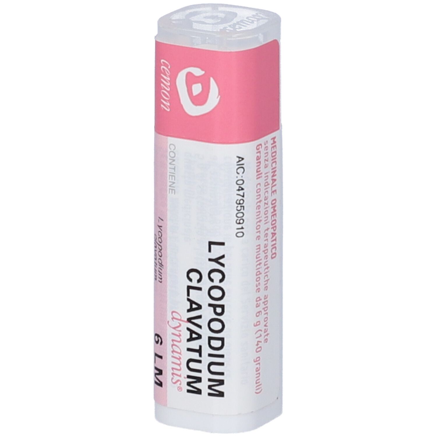 Contenitore cilindrico con etichetta rosa. Contiene Lycopodium Clavatum dynamis 6 LM. Ulteriori informazioni sul prodotto.