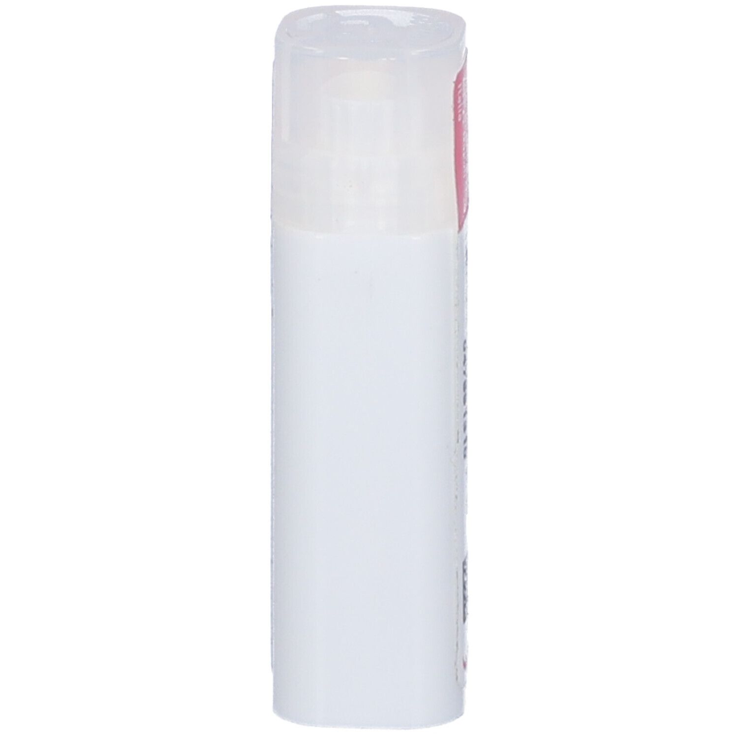 Flacone cilindrico bianco con coperchio trasparente. Nessuna scritta visibile.