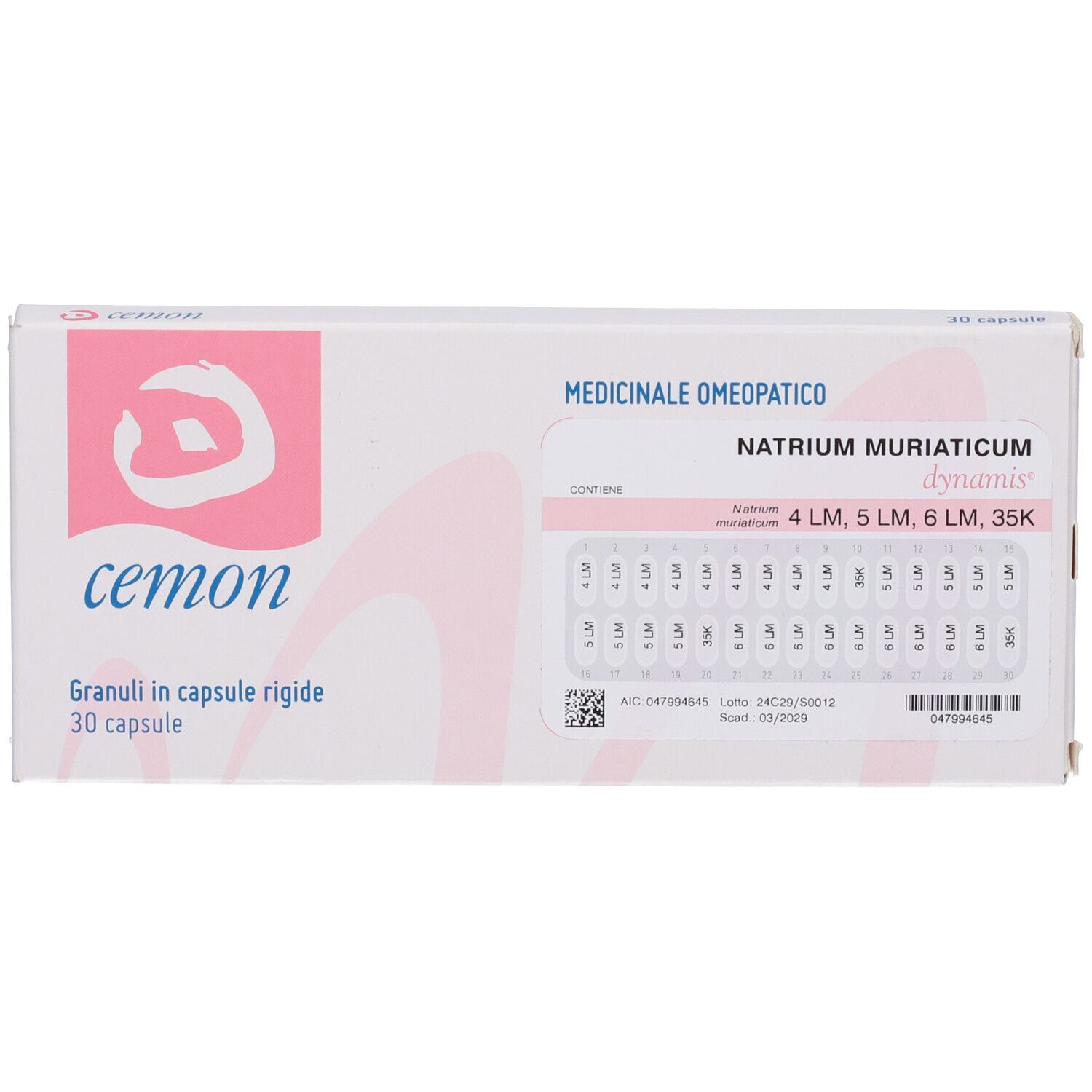 CEMON Natrium Muriaticum Dynamis Granuli 9 Capsule 4 Lm 9 Capsule 5Lm 9 Capsule 6 Lm 3 Capsule 35K Capsule Da 800 Mg