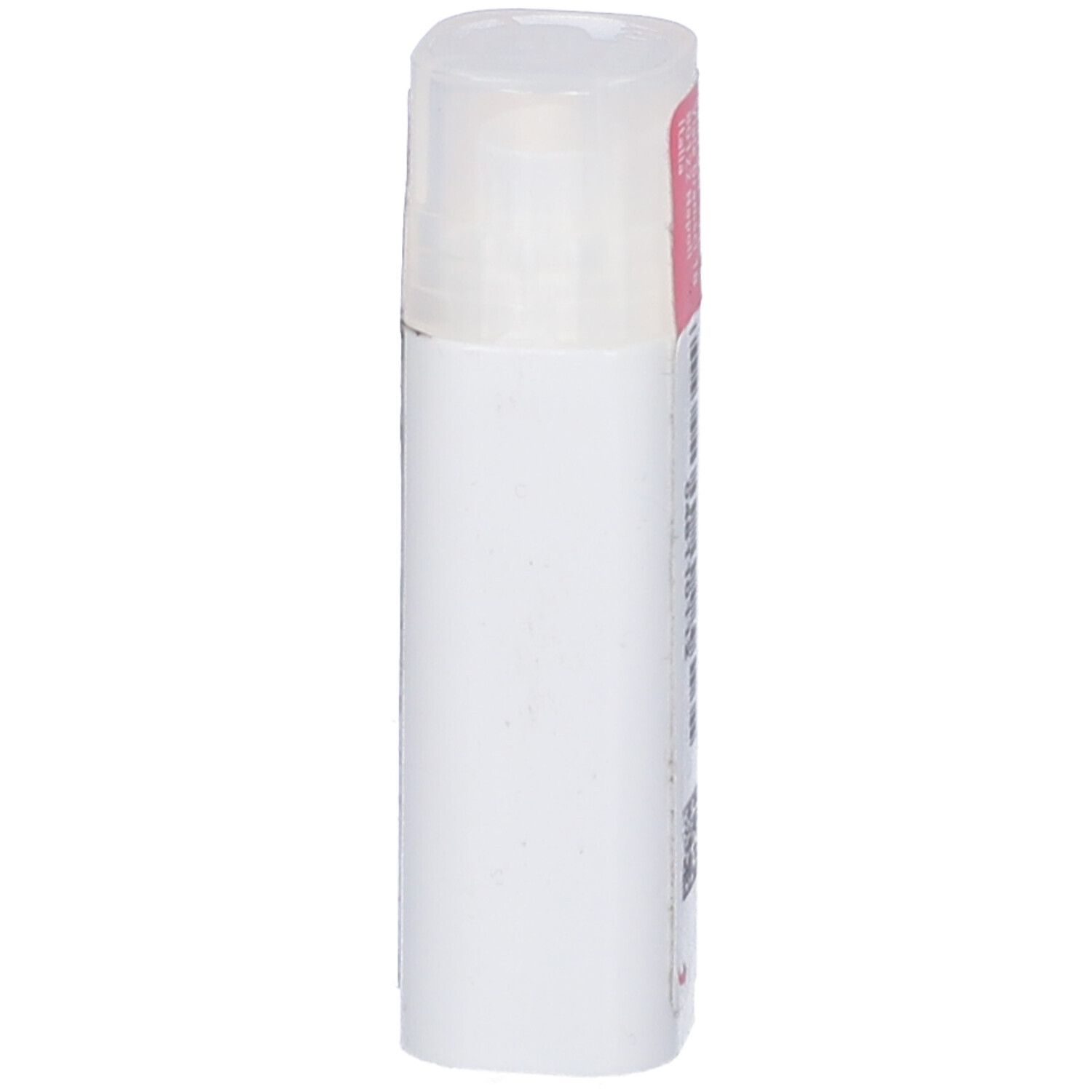 Confezione cilindrica bianca con etichetta rosa. Il coperchio è trasparente.