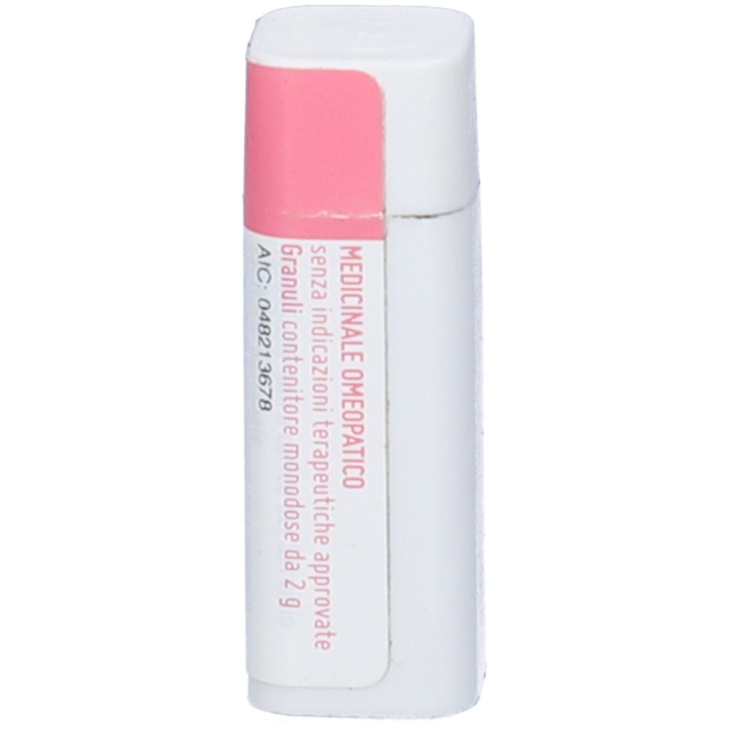 Confezione cilindrica. Scritta: Ferrum Phosphoricum. Colori rosa e bianco. Testo.