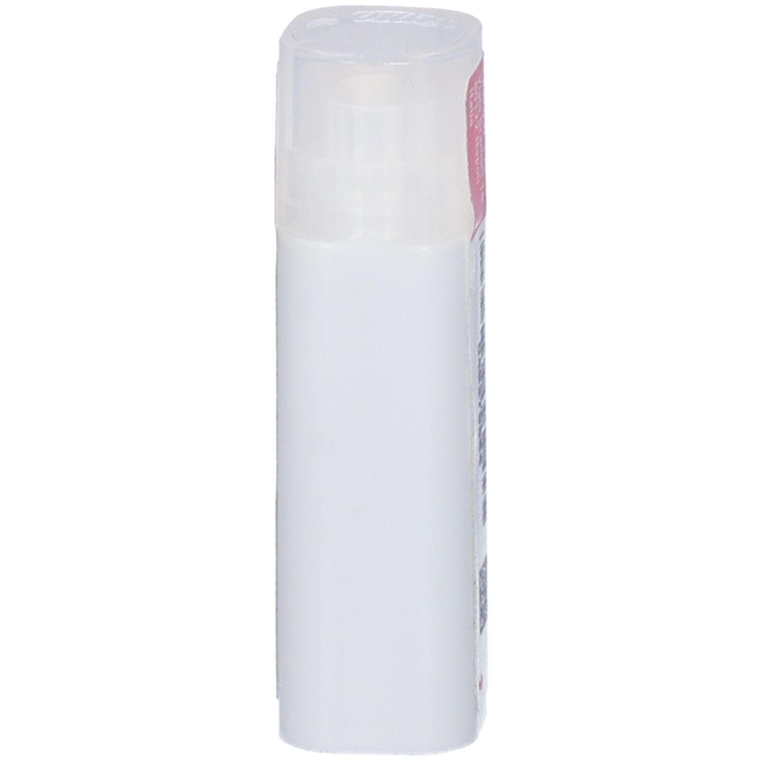 Flacone cilindrico bianco con tappo trasparente. Nessuna scritta visibile.