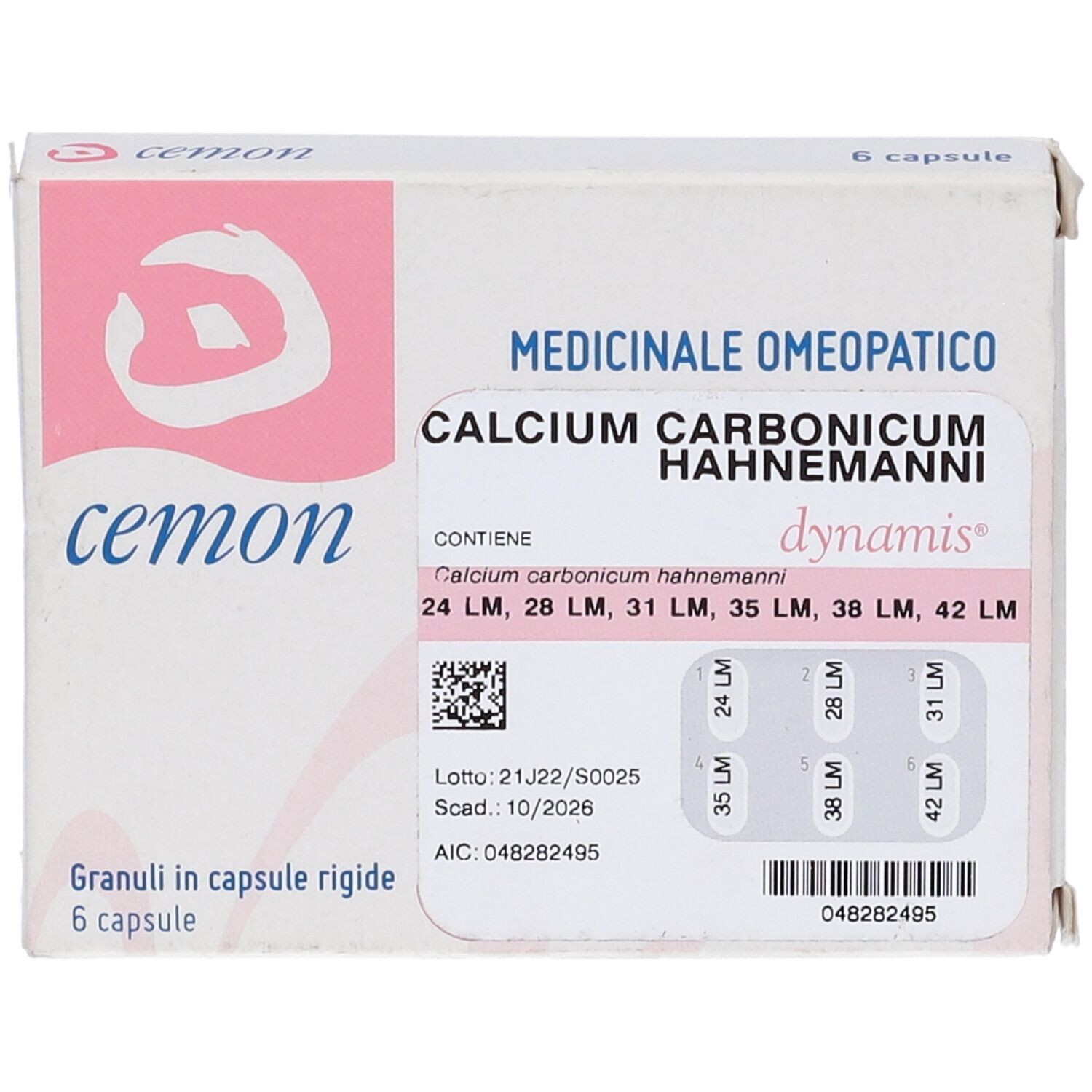 CEMON Calcium Carbonicum Hahnemanni Dynamis Granuli In Capsule Rigide 1 Capsula 24 Lm 1 Capsula 28 Lm 1 Capsula 31 Lm 1 Capsula 35 Lm 1 Capsula 38 Lm 1 Capsula 42 Lm Capsule Da 800 Mg