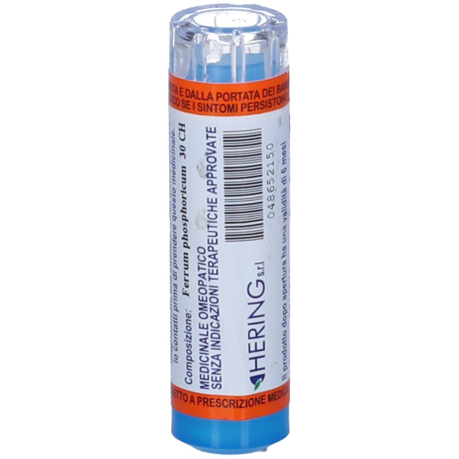 Tubetto blu e arancione con scritte. Contiene informazioni su composizione e produttore.