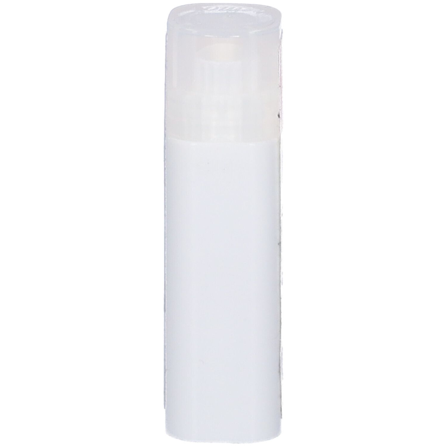 Confezione cilindrica trasparente. Corpo bianco, coperchio trasparente. Nessun'altra caratteristica visibile.