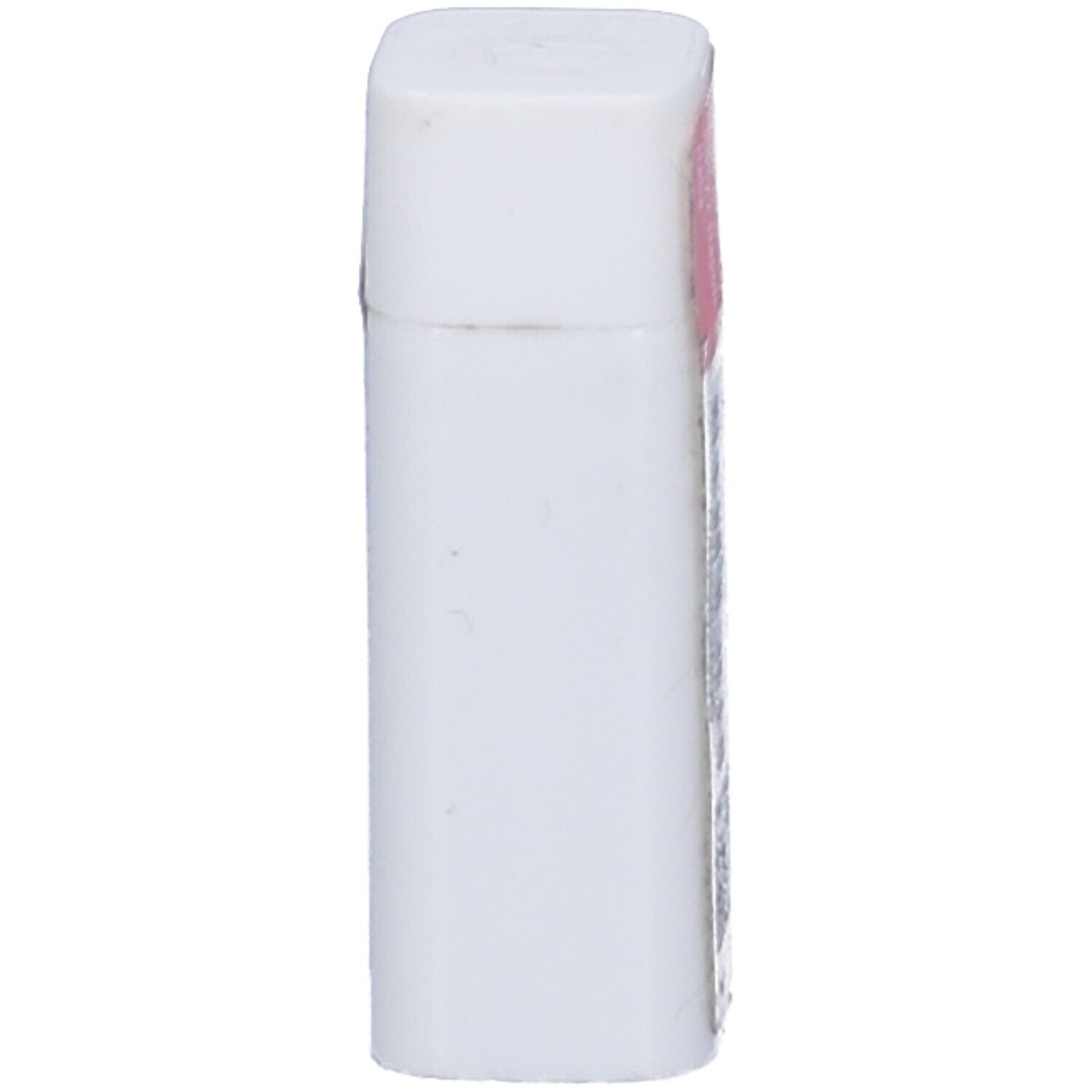 Confezione rettangolare bianca. Etichetta rosa con testo. Nessun altro dettaglio visibile.