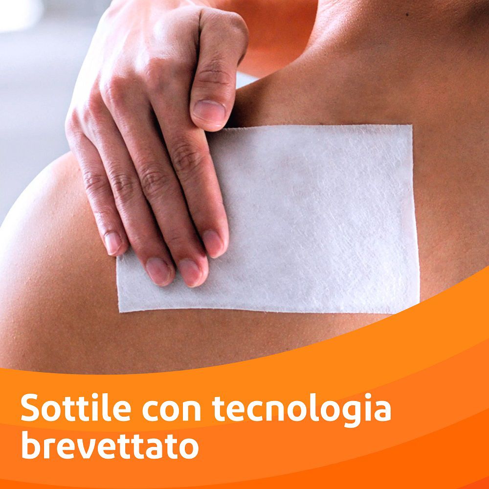Cerotto sulla spalla. Testo: Sottile con tecnologia brevettata. Pelle.