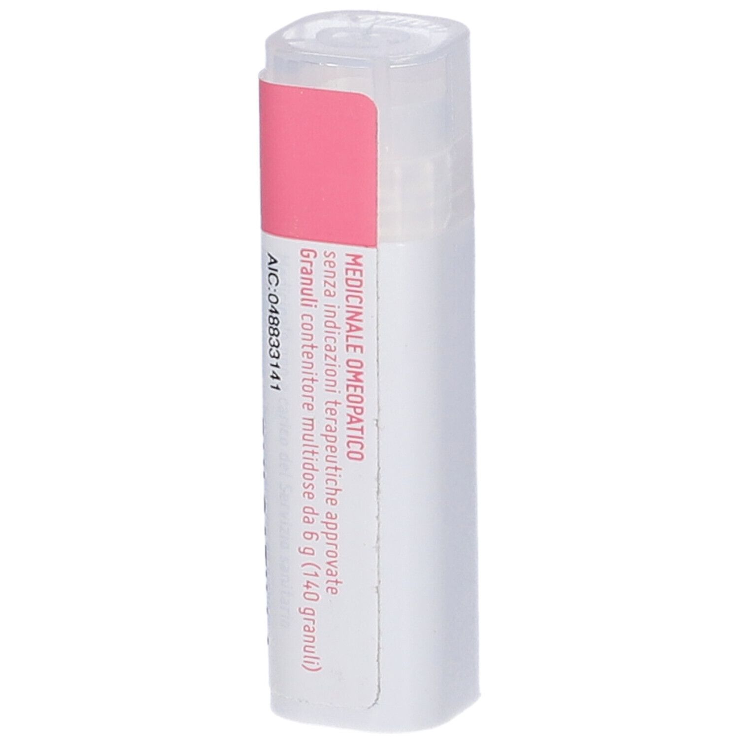 Flacone cilindrico bianco con etichetta rosa. Testo e logo: Cemon.