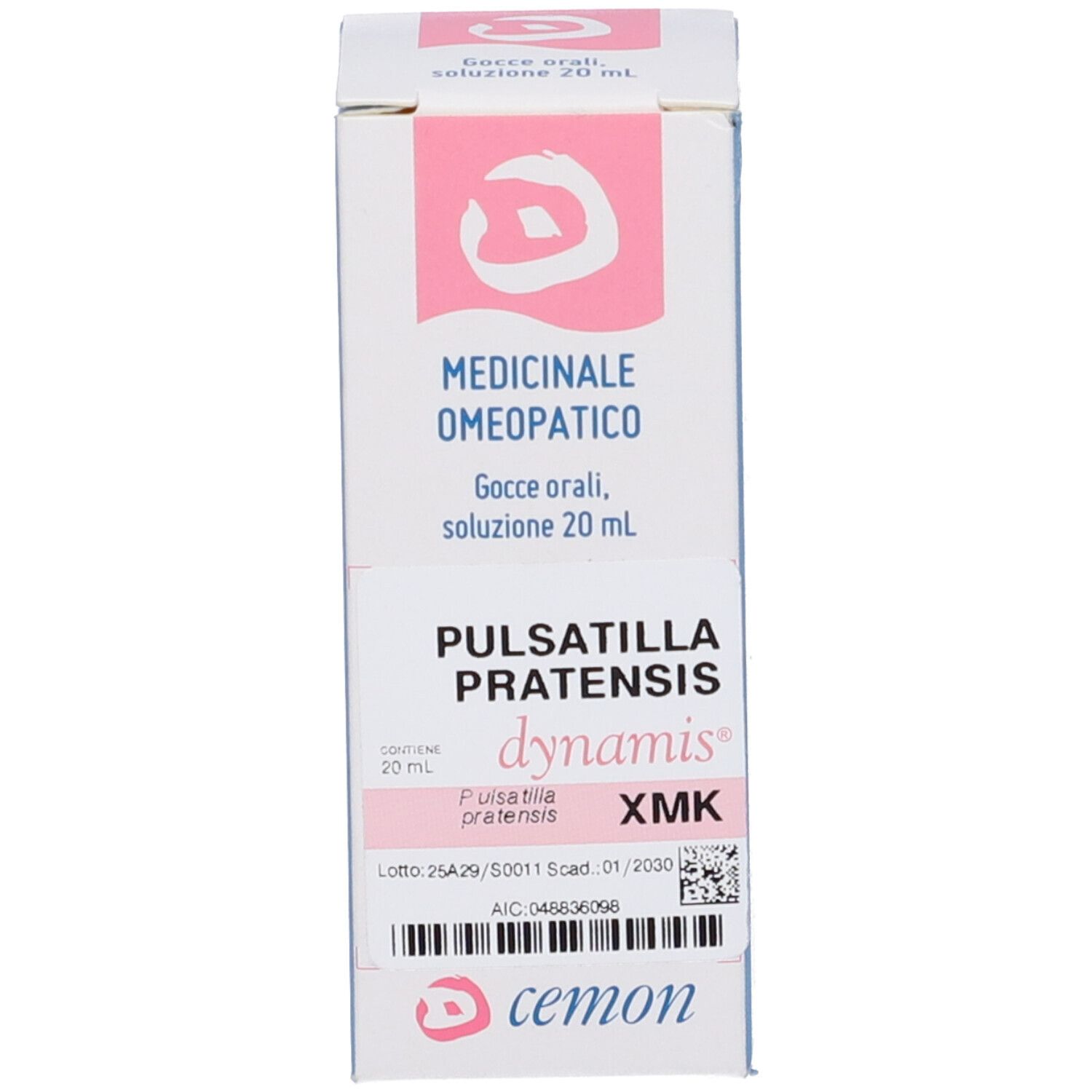 Confezione del prodotto. Scatola bianca con informazioni sul prodotto e logo. Accenti rosa.