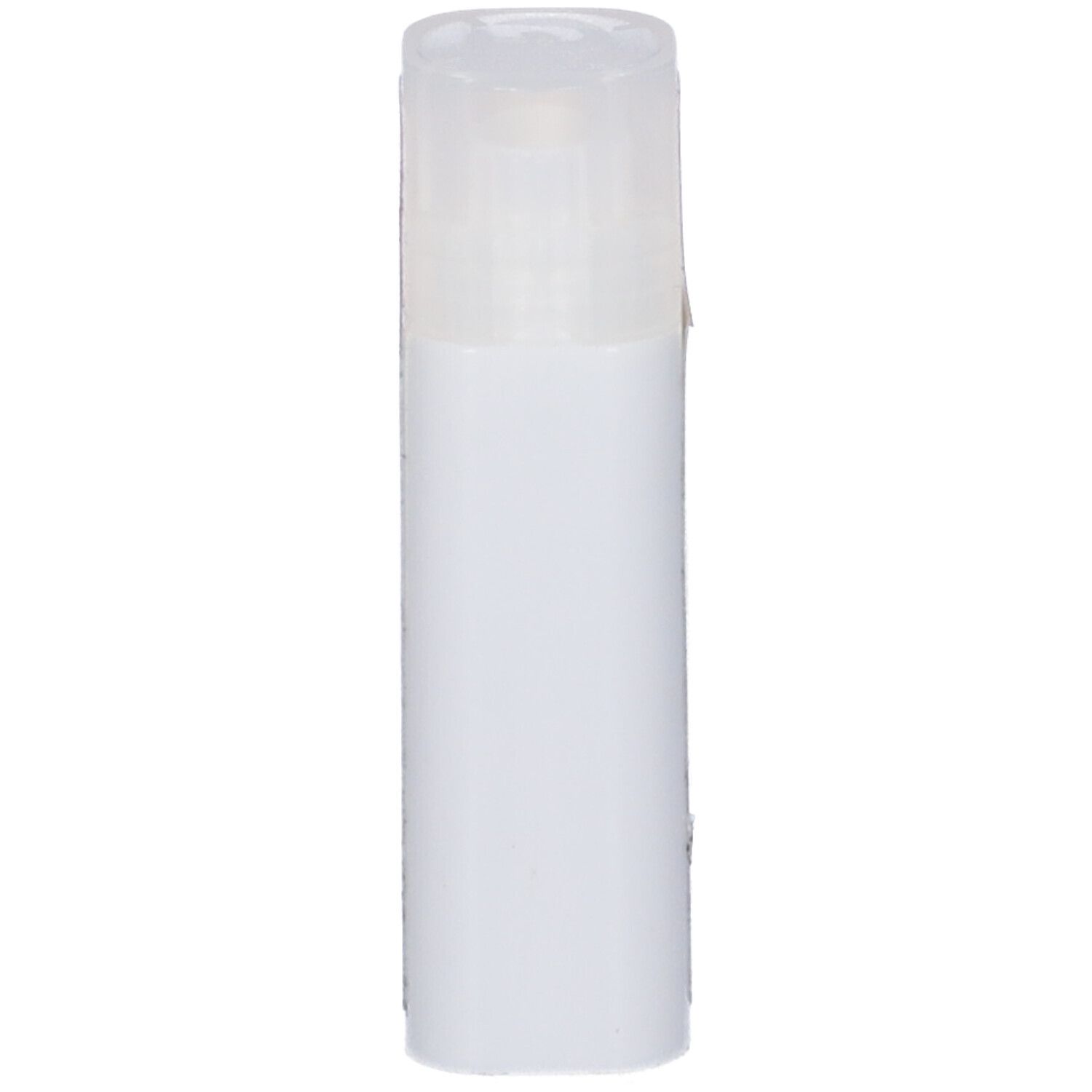 Contenitore cilindrico bianco con tappo trasparente. Nessuna scritta visibile.