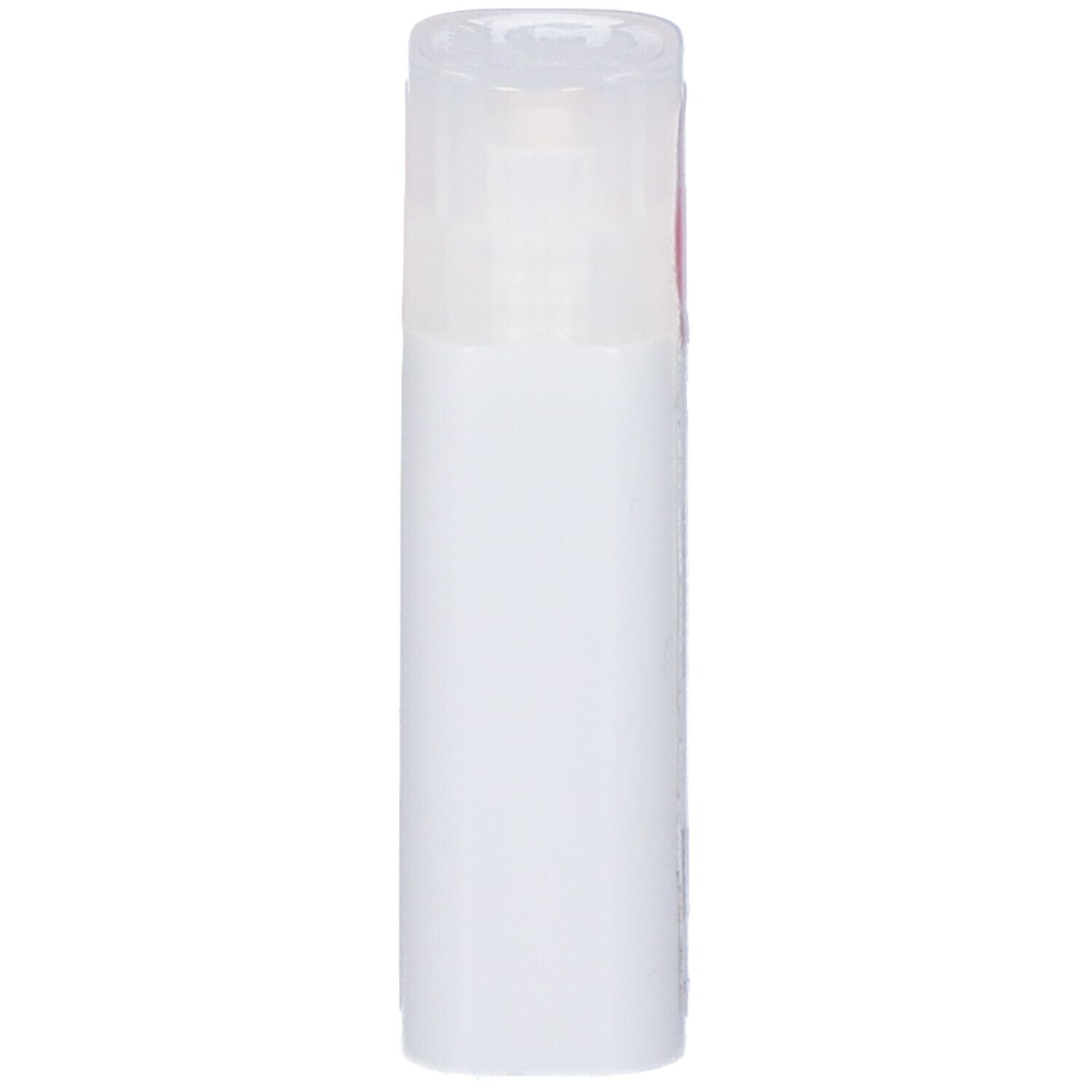 Flacone cilindrico bianco con coperchio trasparente. Contiene granuli.