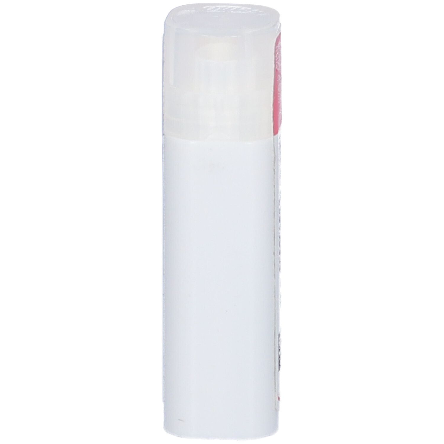 Flacone cilindrico bianco con coperchio trasparente. Nessuna scritta visibile.