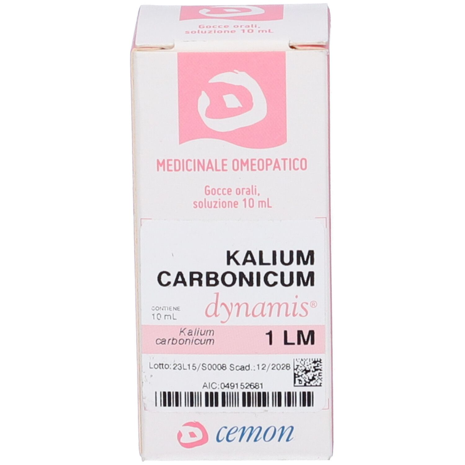 Scatola bianca con informazioni sul prodotto. Nome del prodotto e logo. Accenti rosa. Flacone accanto.