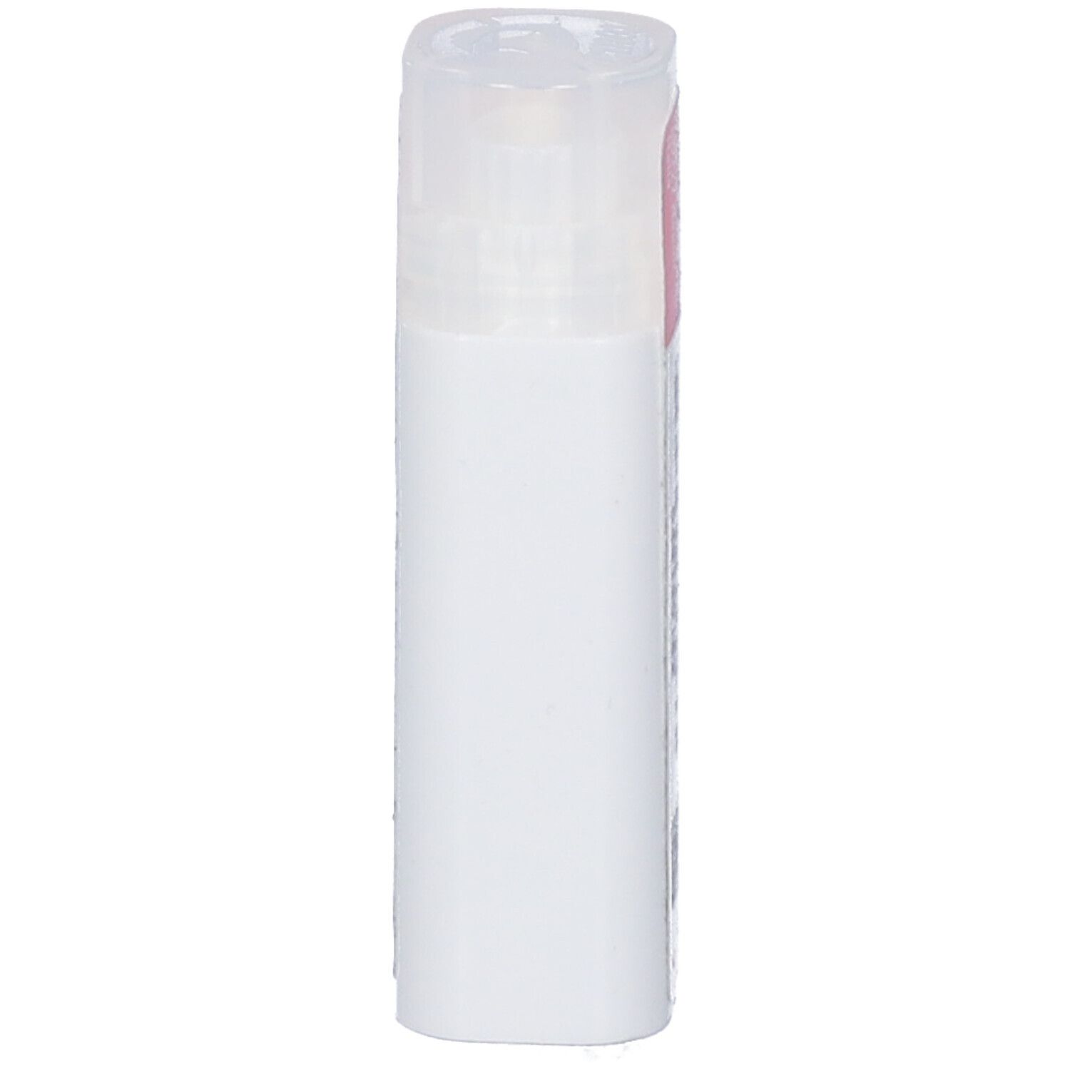 Contenitore cilindrico bianco con coperchio trasparente. Vista laterale.