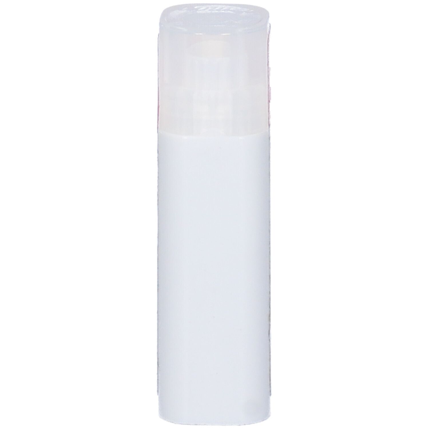 Flacone cilindrico bianco con coperchio trasparente. Nessun'altra caratteristica o scritta visibile.