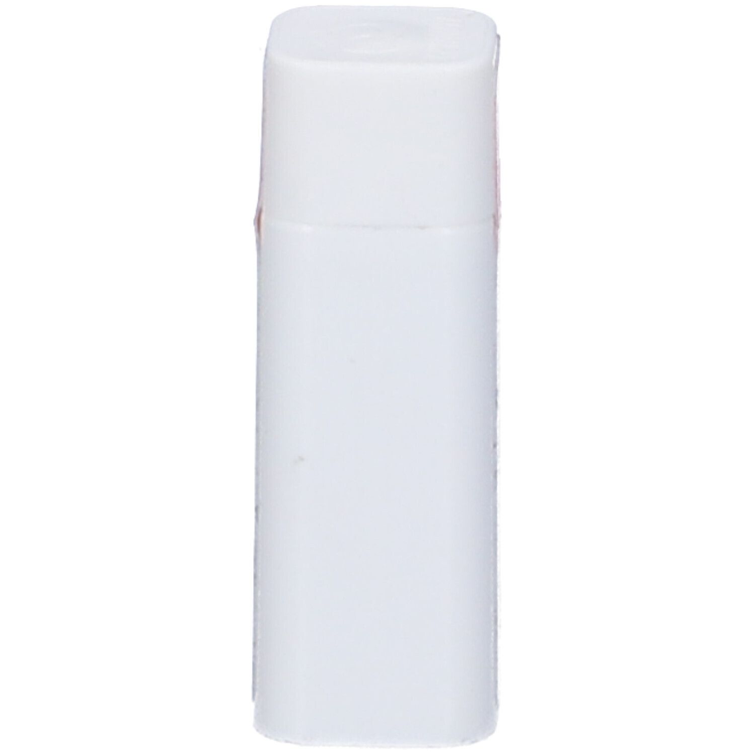 Flacone cilindrico bianco con coperchio quadrato. Nessun'altra caratteristica visibile.