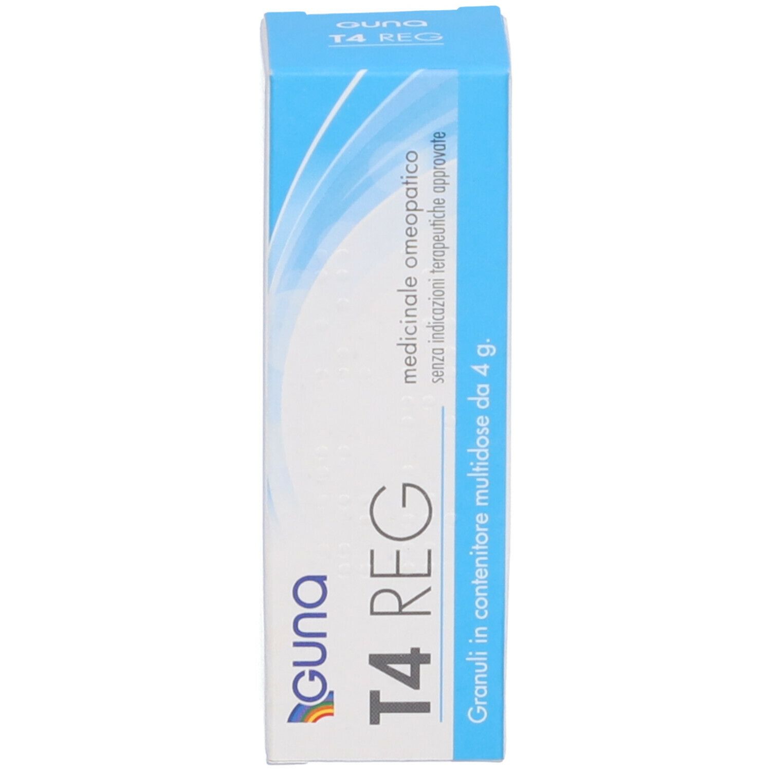 Scatola blu con testo bianco e logo. Scritta: T4 REG.
