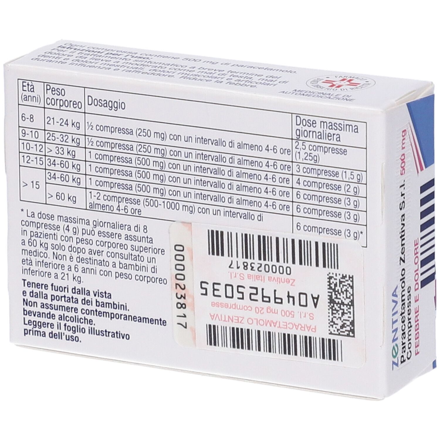 Paracetamolo Zentiva S.r.l. 500 mg compresse