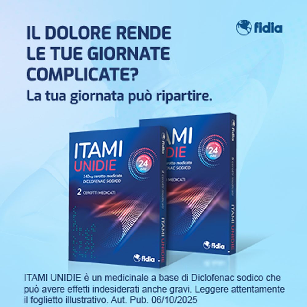 Due confezioni di cerotti medicati Itami Unidie 140mg. Diclofenac sodico.