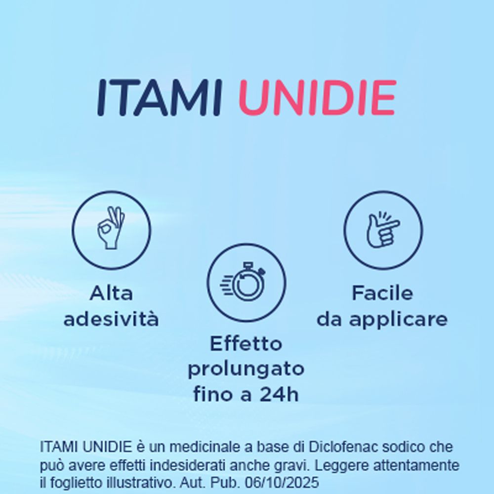 Cerotto medicato Itami Unidie 140mg. Facile da applicare, effetto 24h.