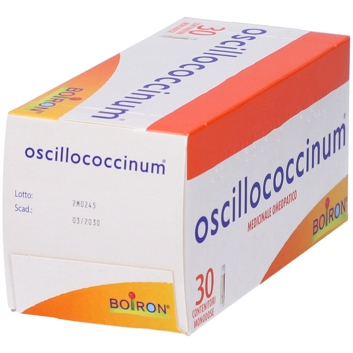 Confezione prodotto con nome, logo e data di scadenza. Contiene 30 monodose.