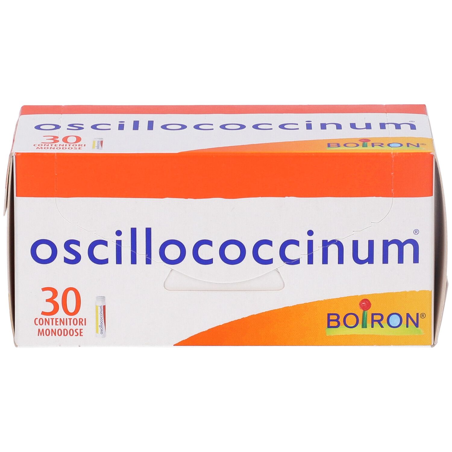 Confezione prodotto con nome e logo. Contiene 30 monodose. Scritta: Contenitori monodose.