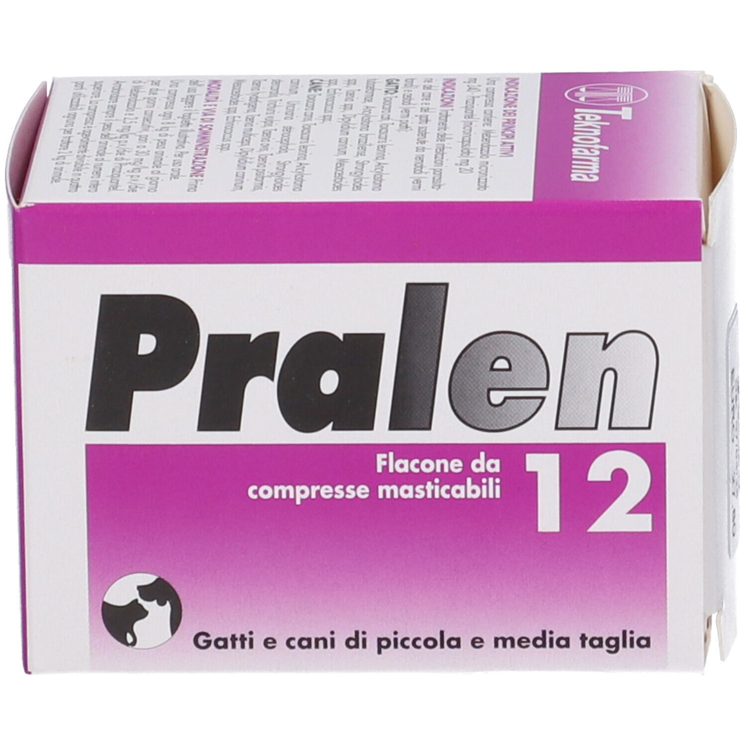 Pralen 12: Confezione con informazioni sul prodotto per cani e gatti.