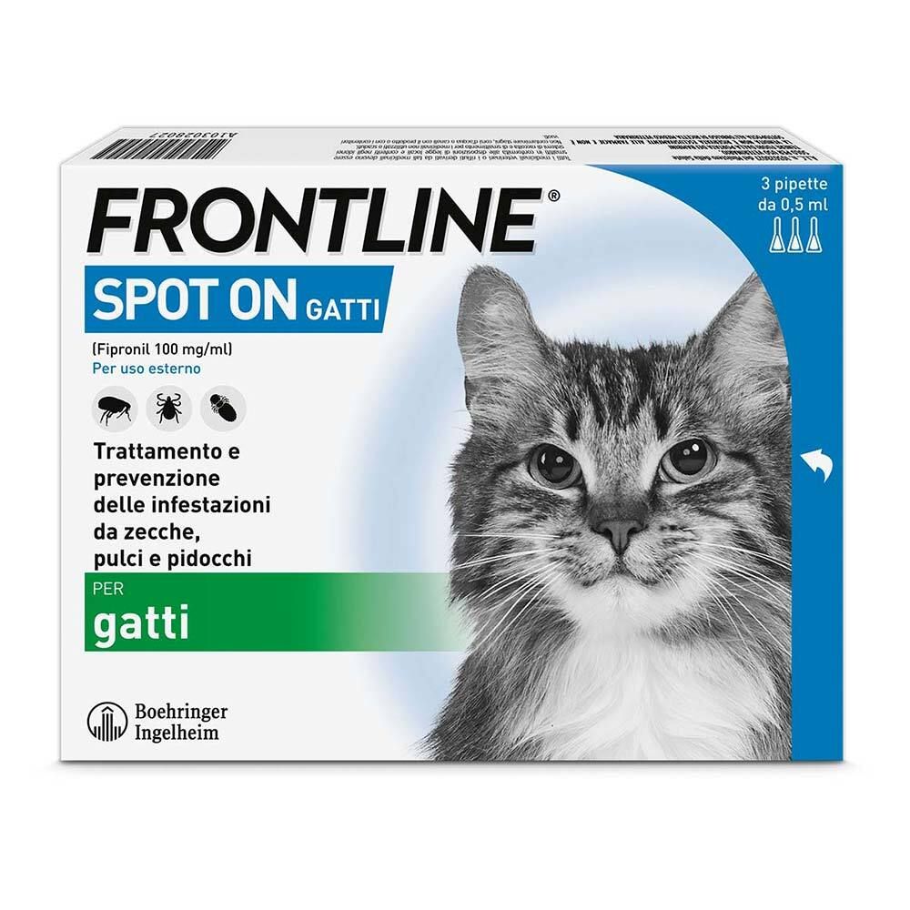 Frontline Spot On Gatti x3 Pipette, Antiparassitario per Gatti, Contro Zecche, Pulci e Pidocchi