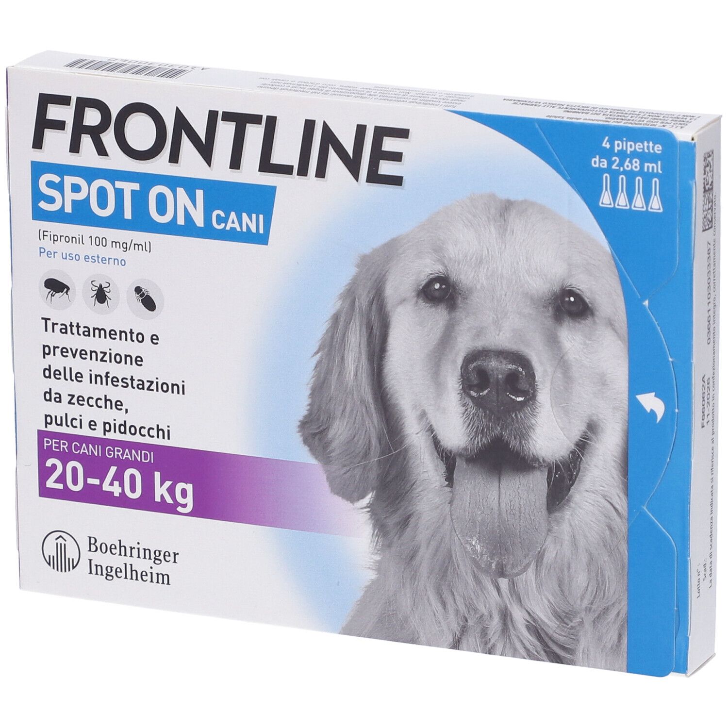 Frontline Spot On Cani x4 Pipette, Antiparassitario Per Cani (20-40Kg) Contro Pulci, Zecche E Pidocchi