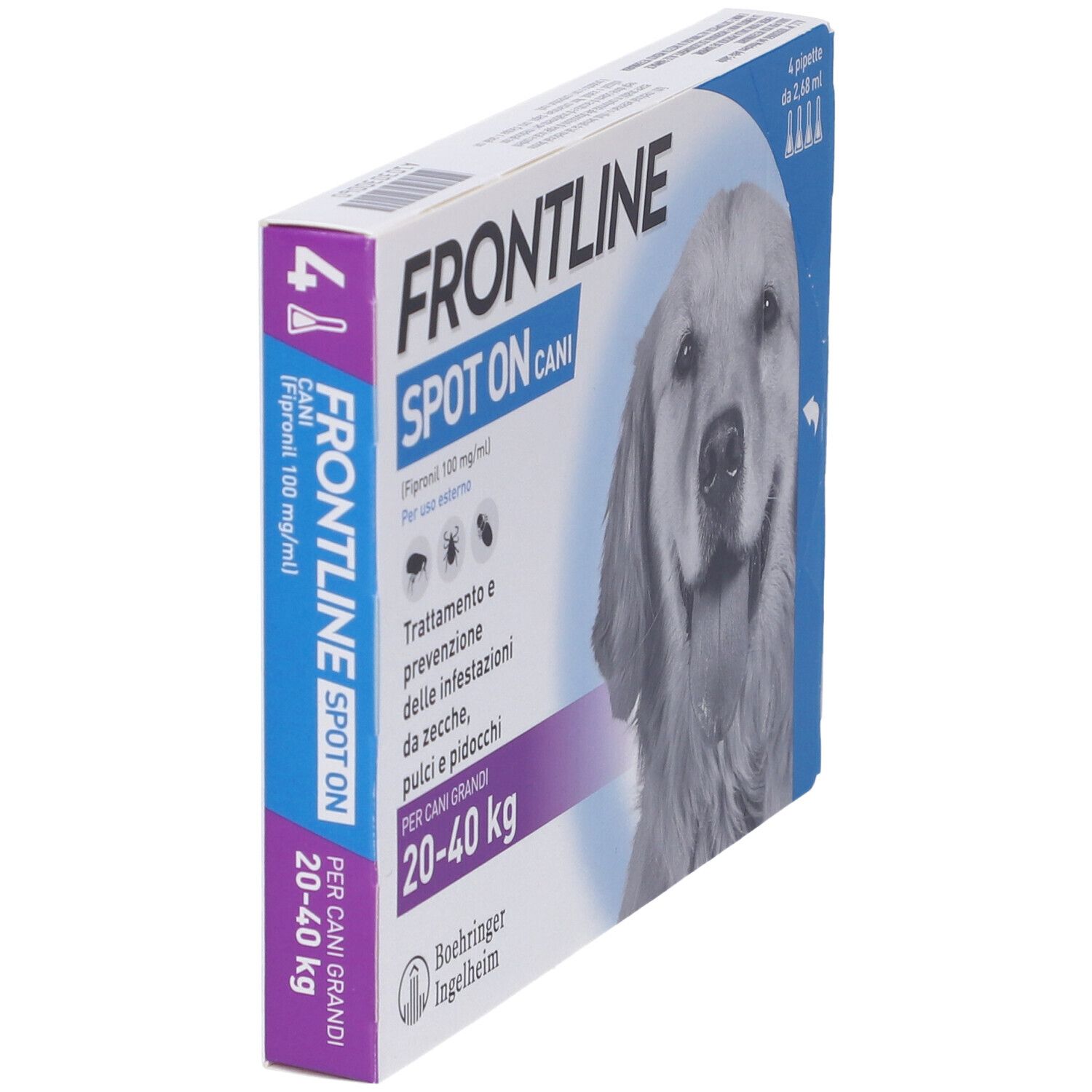 Frontline Spot On Cani x4 Pipette, Antiparassitario Per Cani (20-40Kg) Contro Pulci, Zecche E Pidocchi