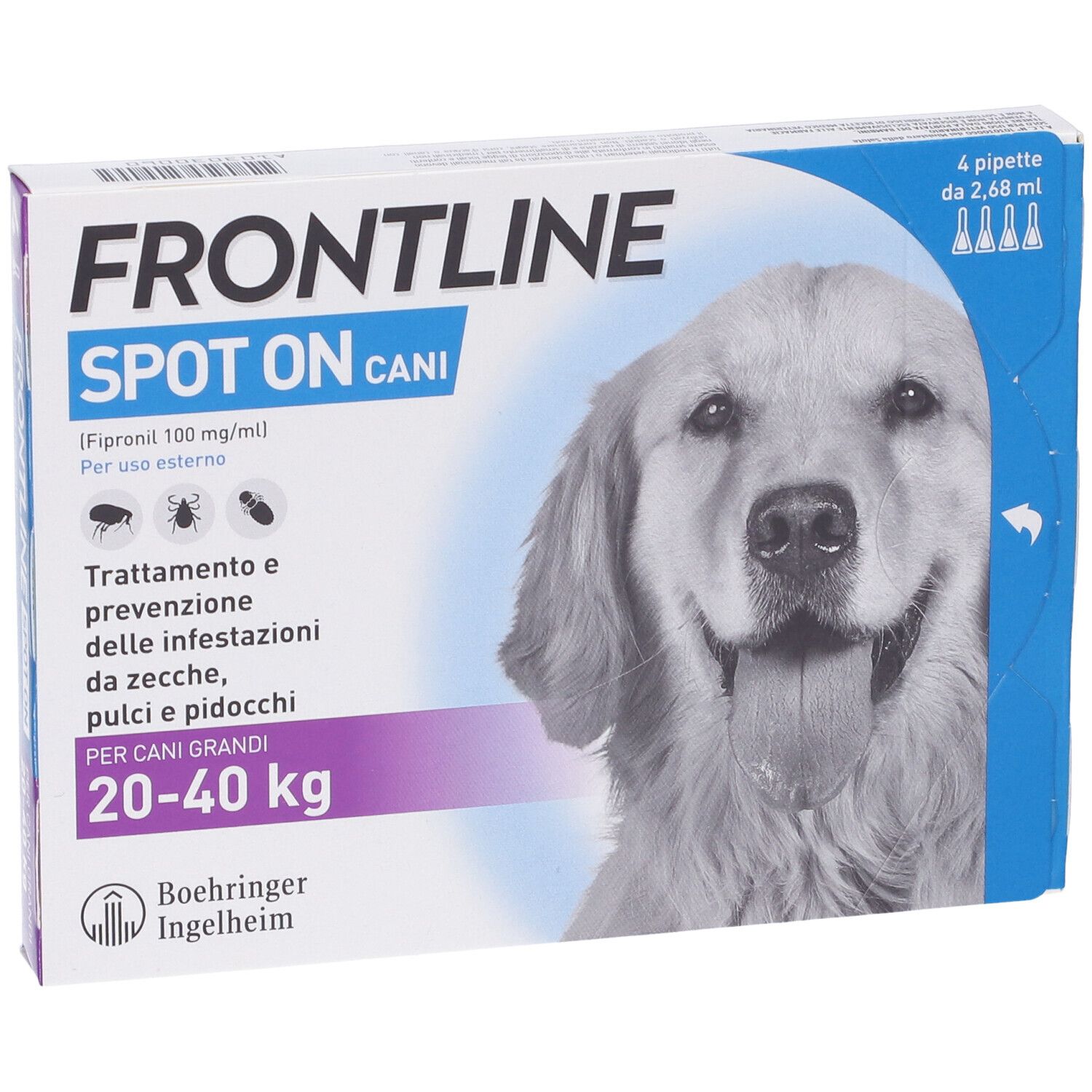 Frontline Spot On Cani x4 Pipette, Antiparassitario Per Cani (20-40Kg) Contro Pulci, Zecche E Pidocchi