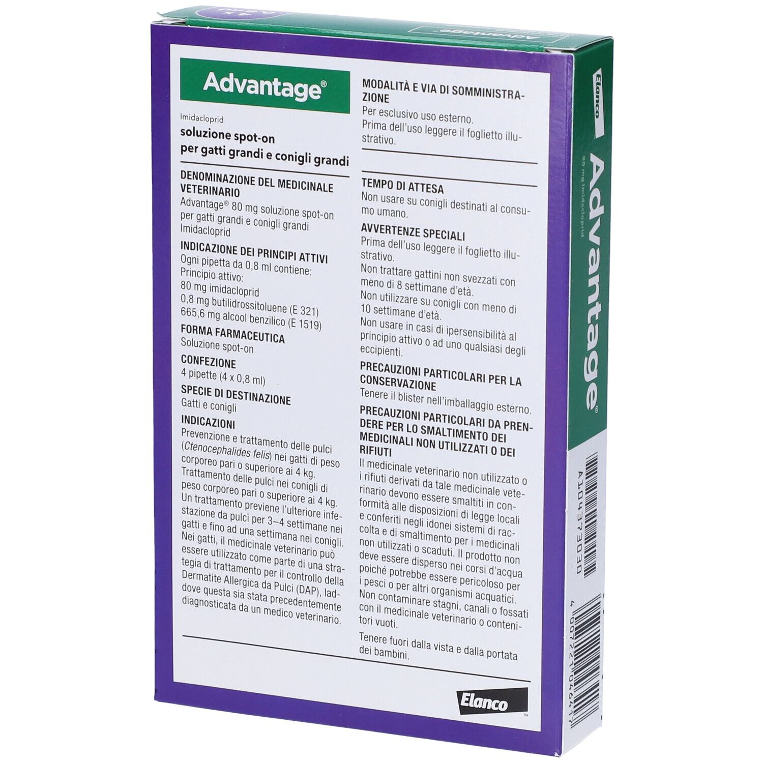 Advantage 80 Mg Soluzione Spot-On Per Gatti Grandi E Conigli Grandi