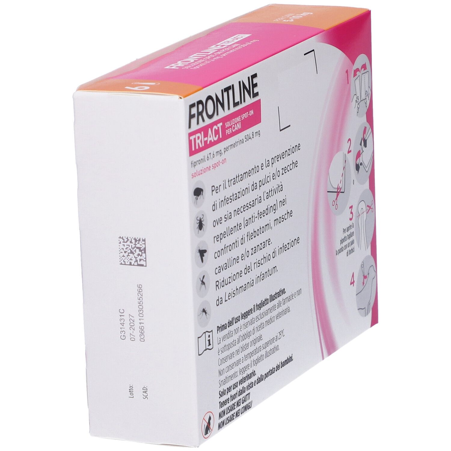 Frontline Tri-Act x6 Pipette, Antiparassitario Per Cani (5-10Kg) Contro Parassiti E Insetti Volanti