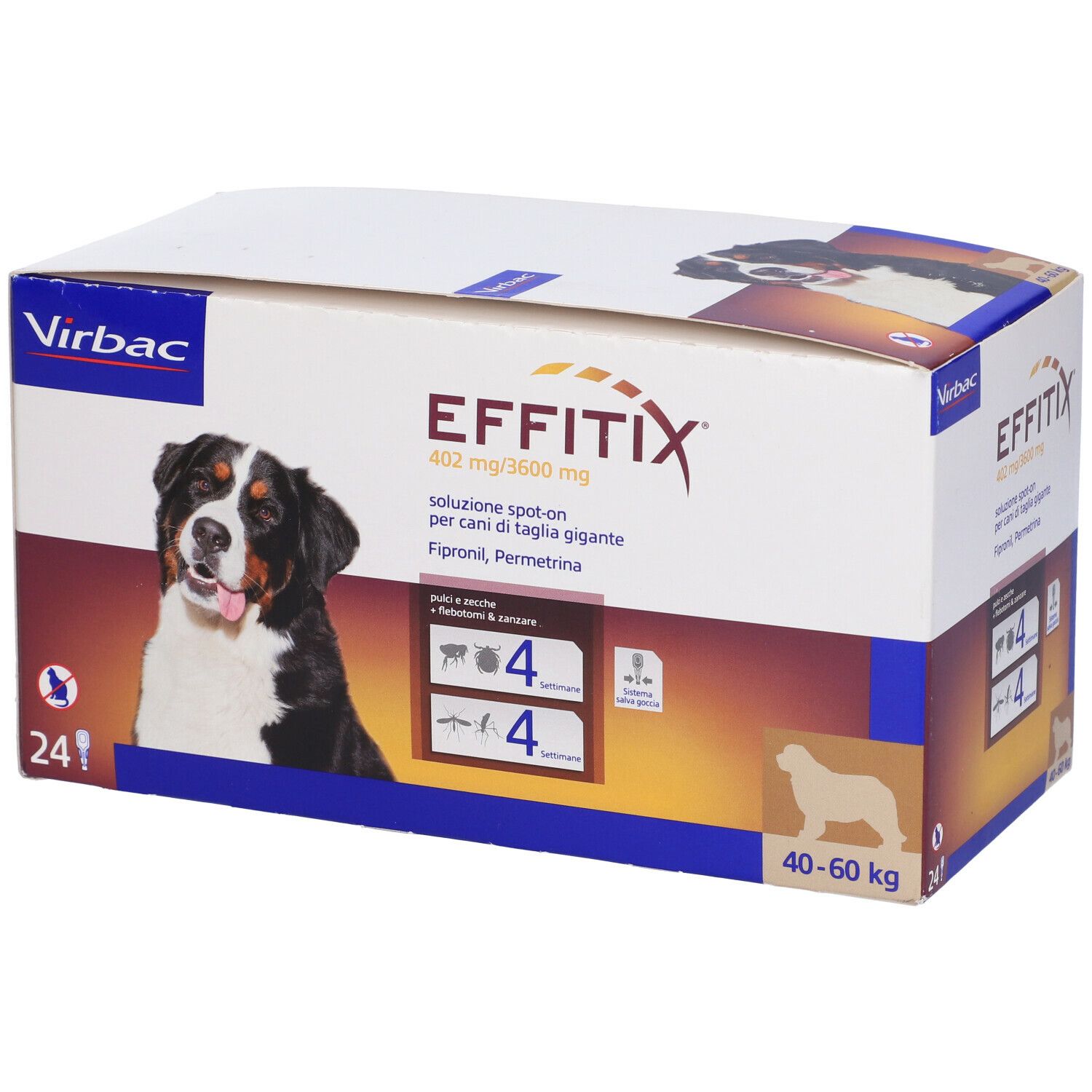 EFFITIX spot-on soluz 24 pipette 6,60 ml 402 mg + 3.600 mg cani da 40 a 60 Kg