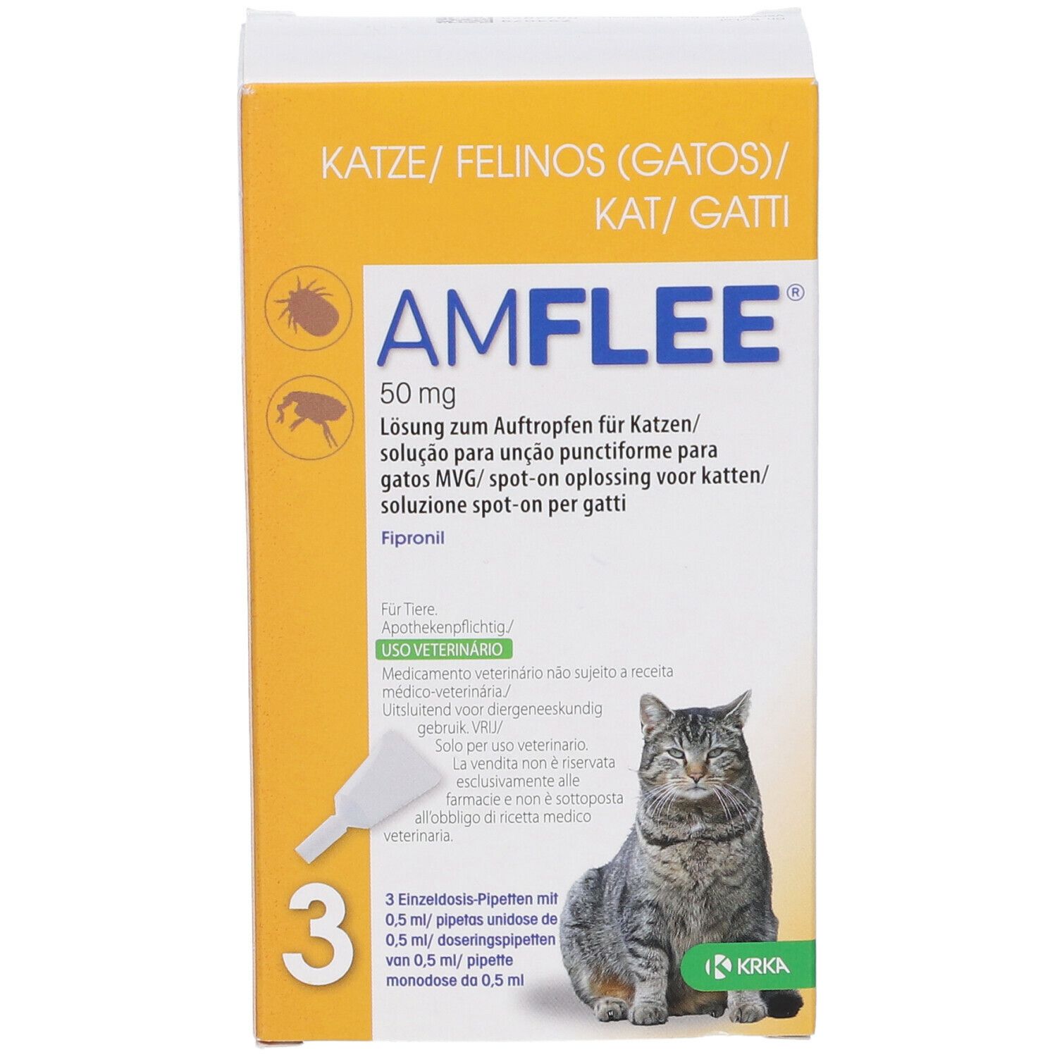 AMFLEE spot-on soluz 3 pipette 0,5 ml 50 mg gatti