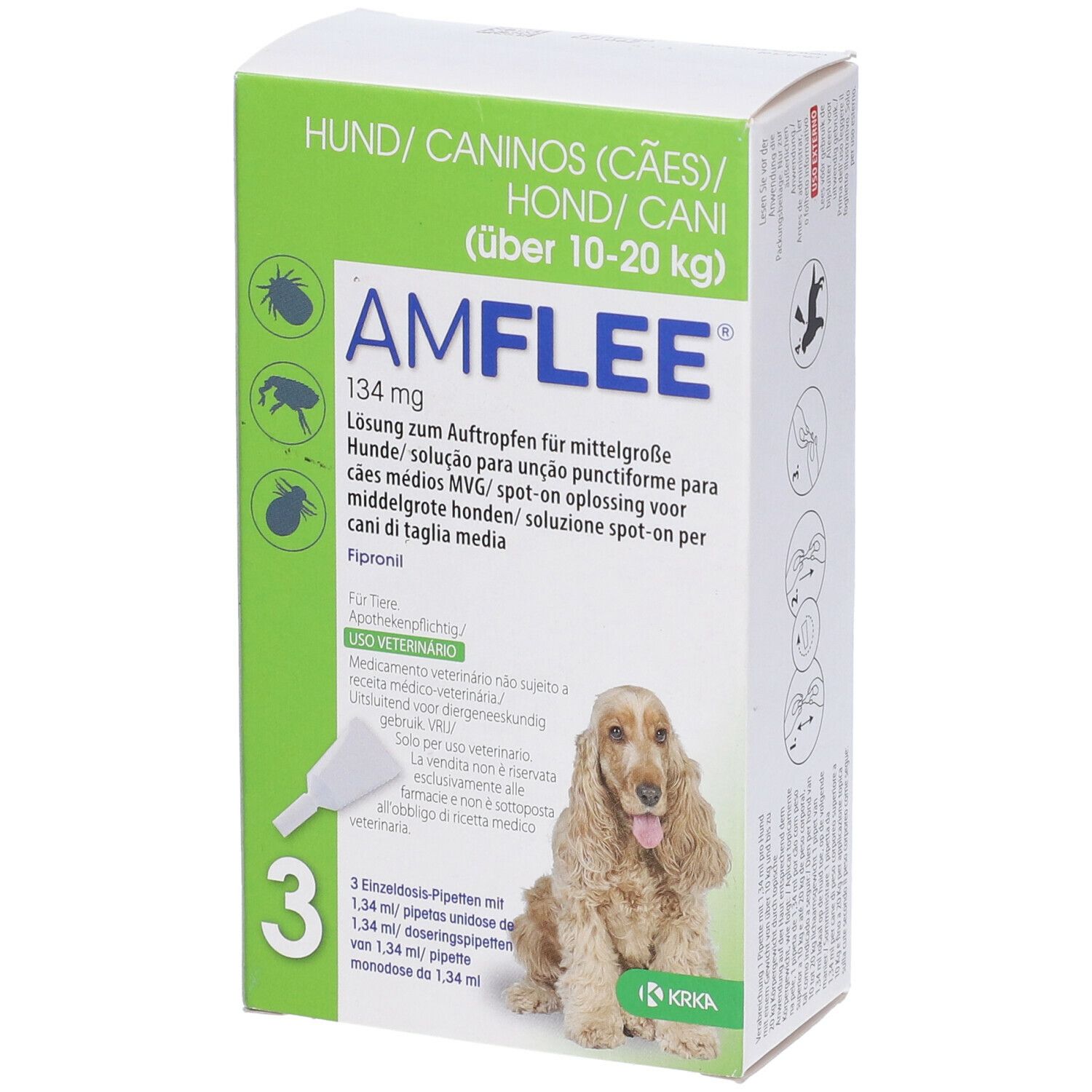 AMFLEE spot-on soluz 3 pipette 1,34 ml 134 mg cani da 10 a 20 Kg